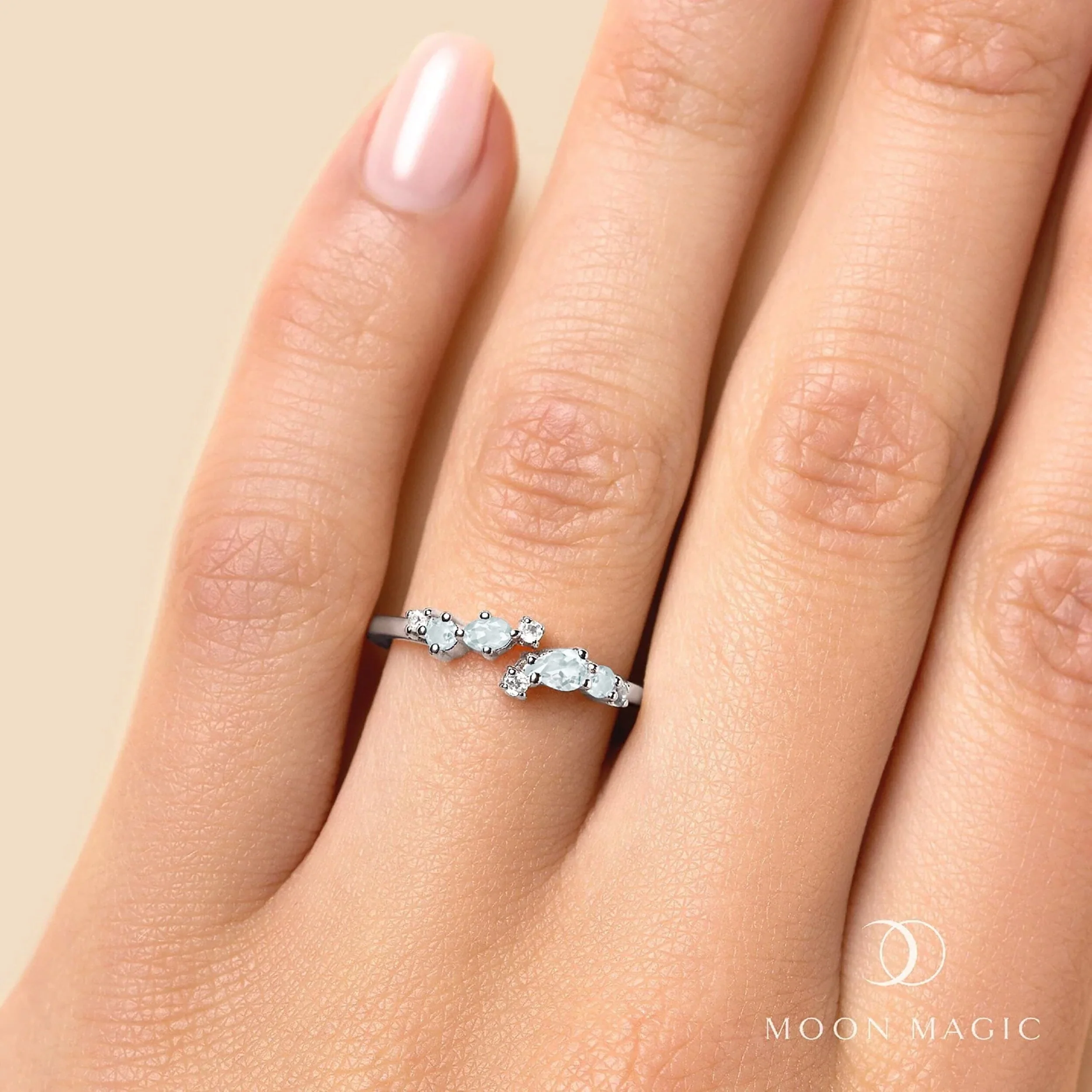 Adjustable Aquamarine Ring Flourish - March Birthstone - Image 2