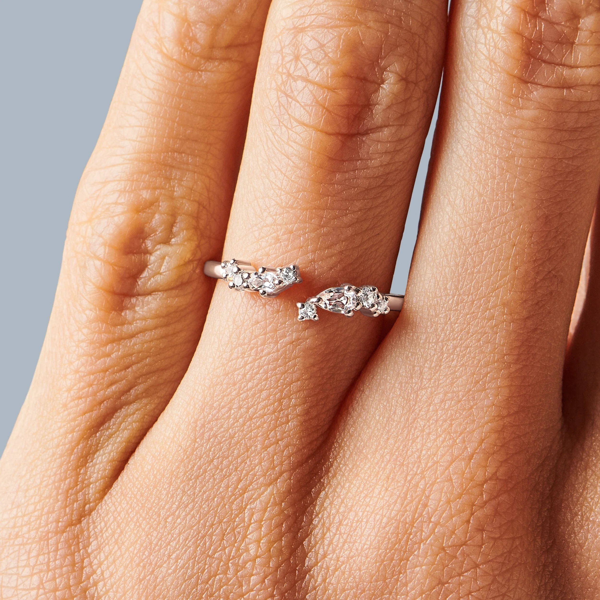 Adjustable White Topaz Ring Flourish - April Birthstone - Image 2