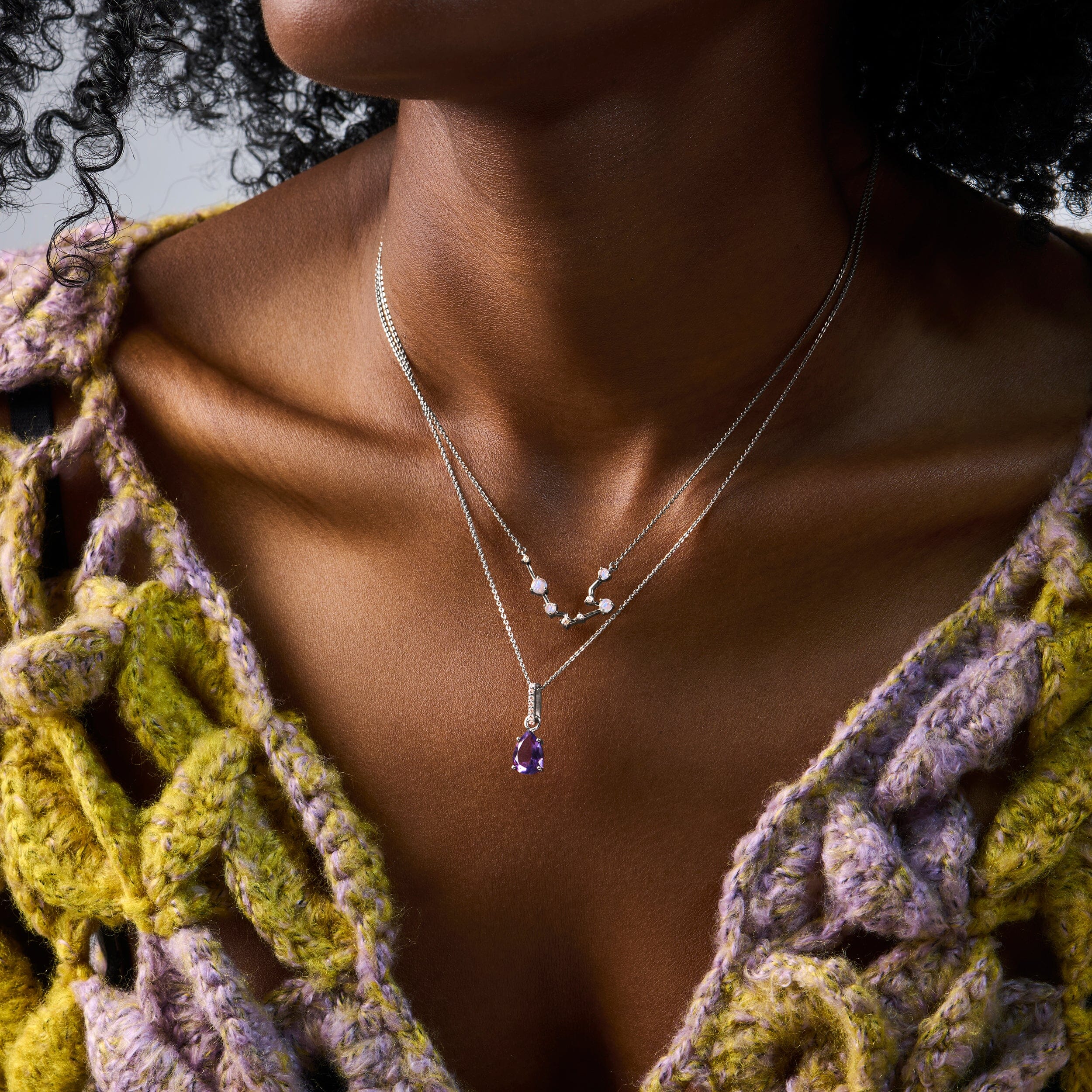 Aquarius Zodiac & February Birthstone Necklaces - Image 2