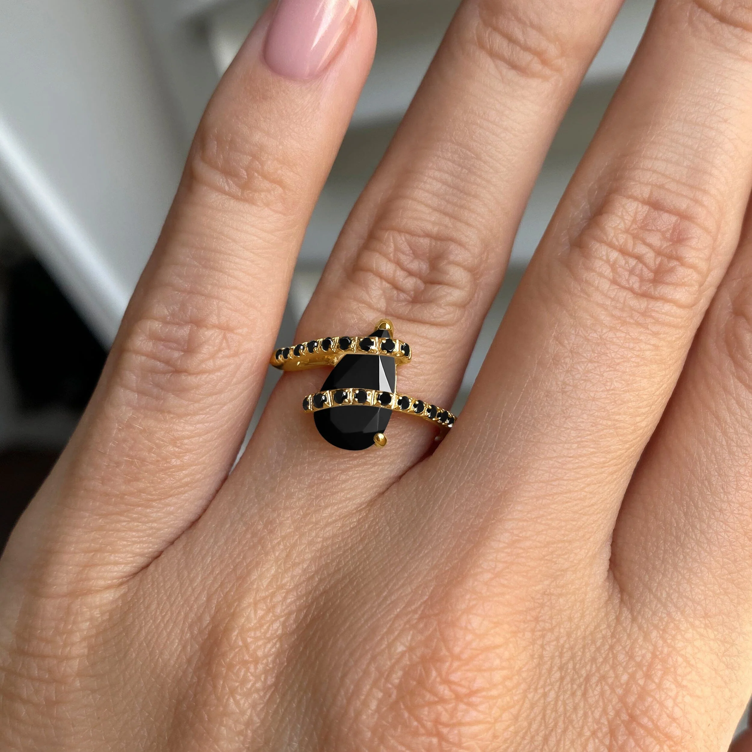 Black Obsidian Black Spinel Ring - Bypass - Image 6