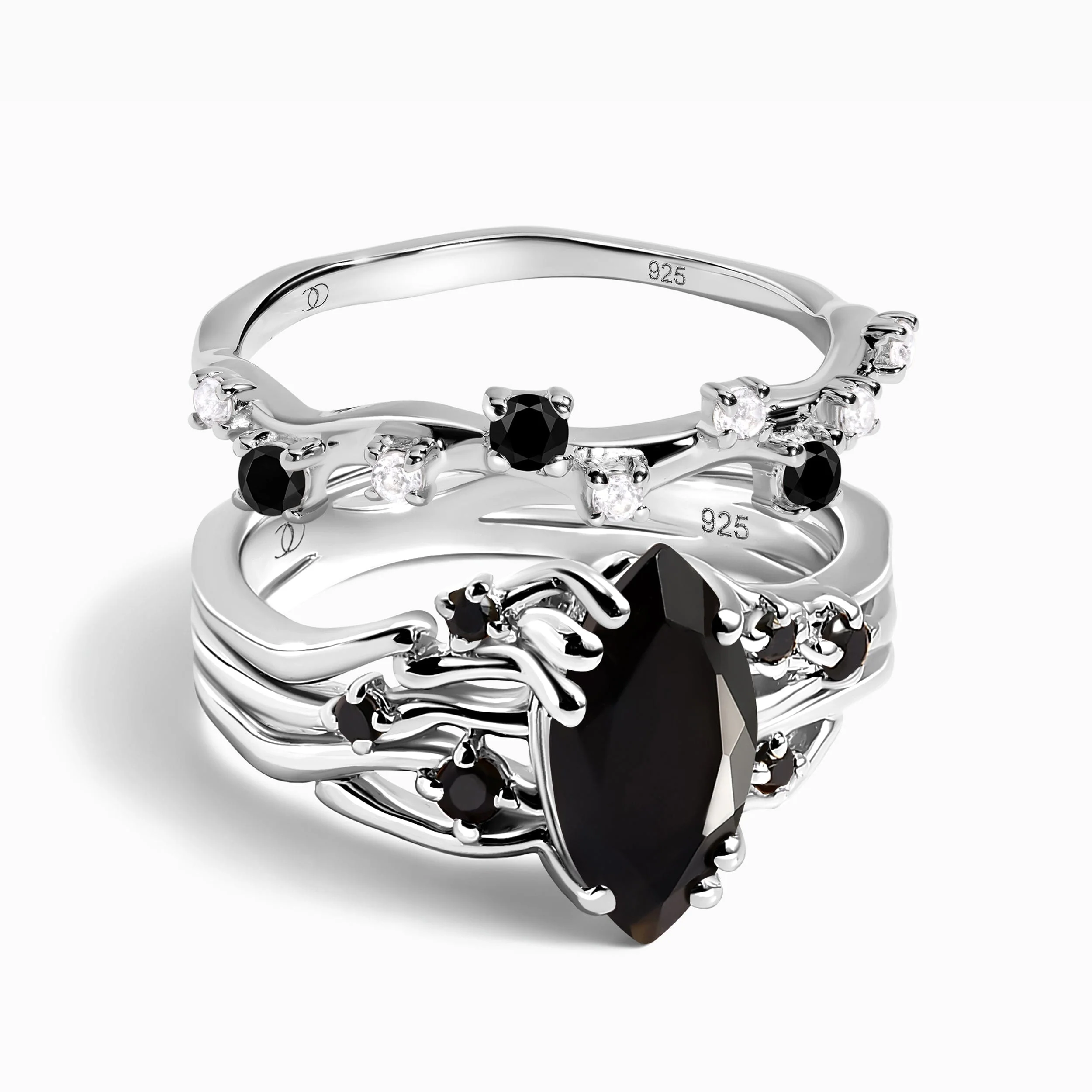 Black Obsidian Black Spinel Ring - Radiance & Black Onyx Ring - Stardust Band