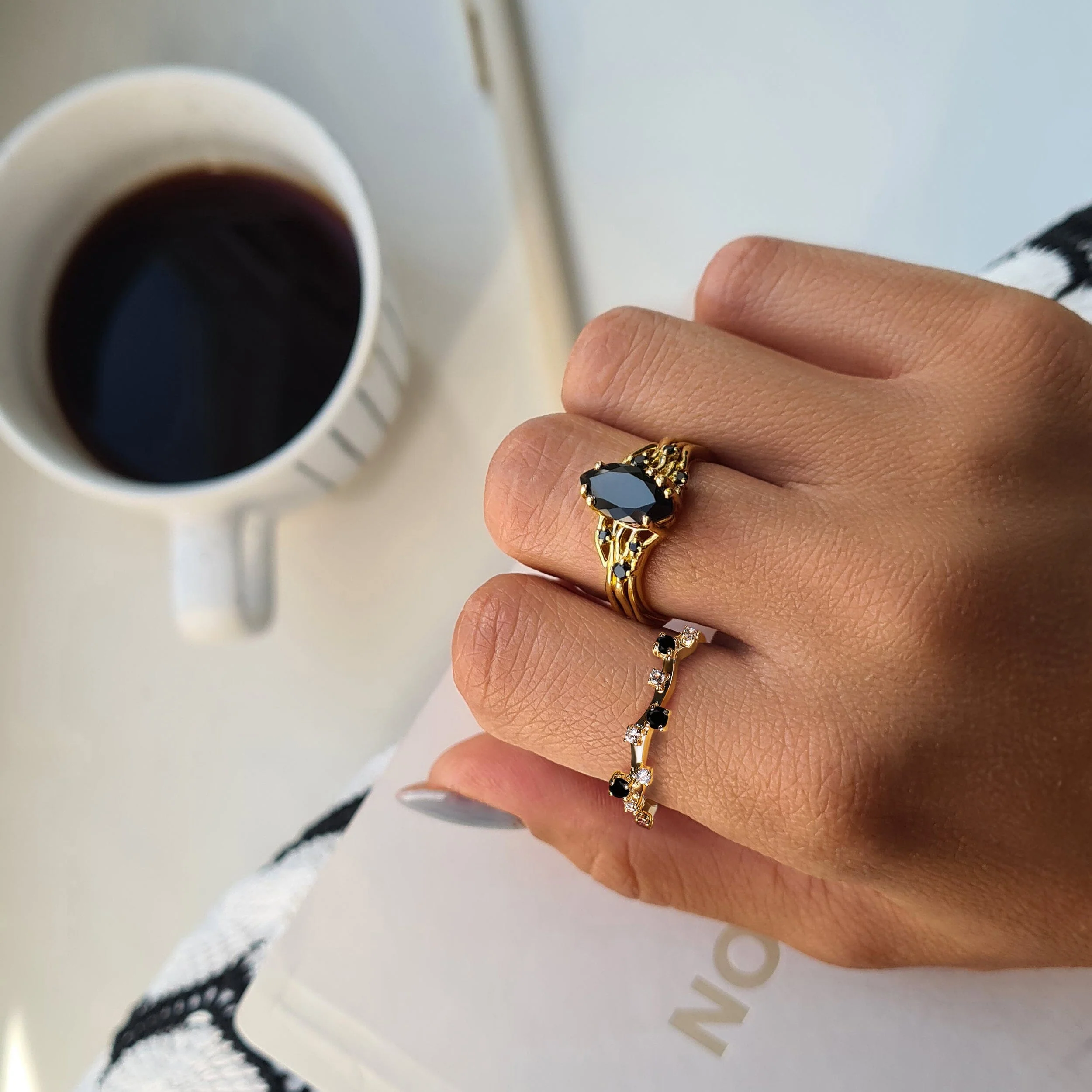Black Obsidian Black Spinel Ring - Radiance & Black Onyx Ring - Stardust Band - Image 13