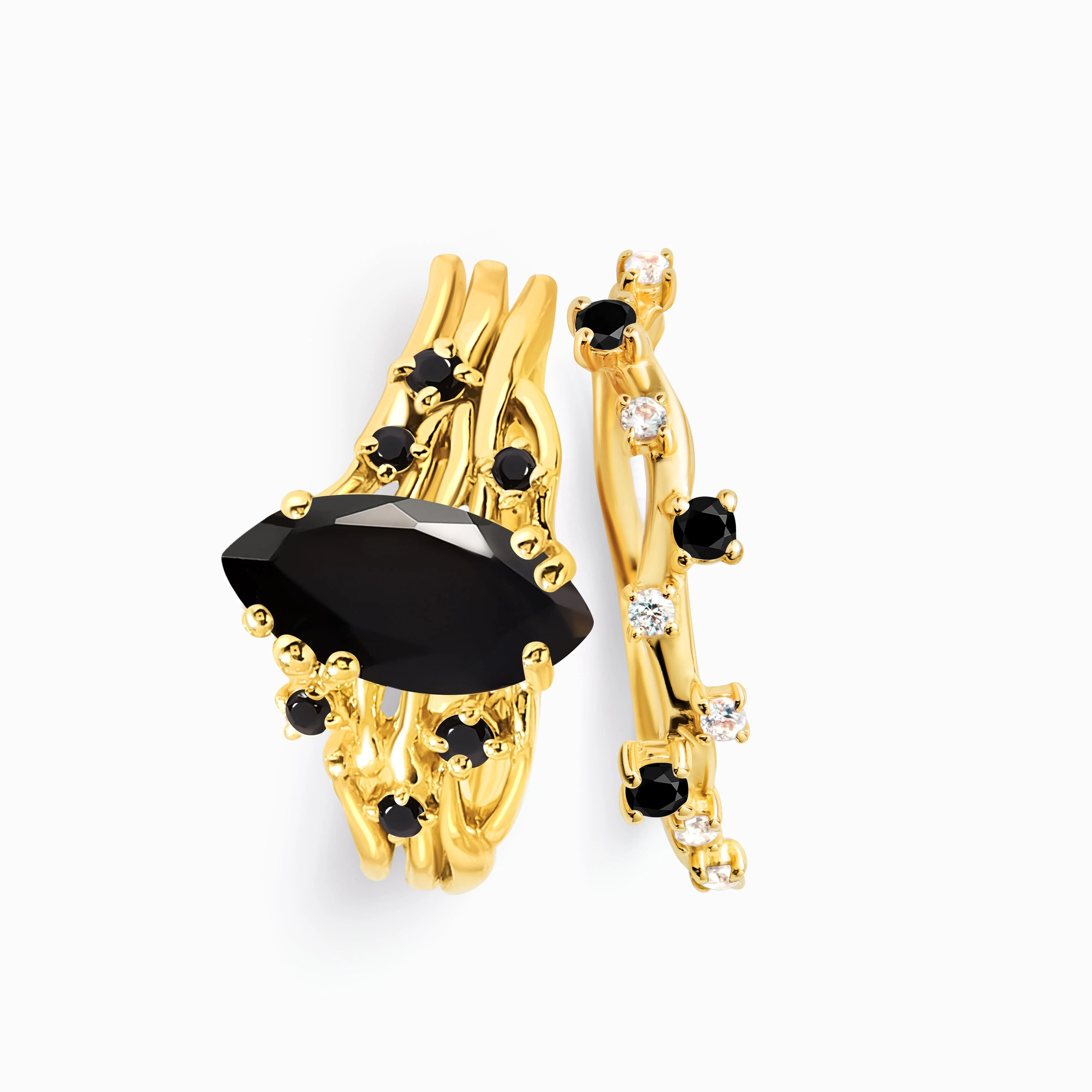 Black Obsidian Black Spinel Ring - Radiance & Black Onyx Ring - Stardust Band - Image 14