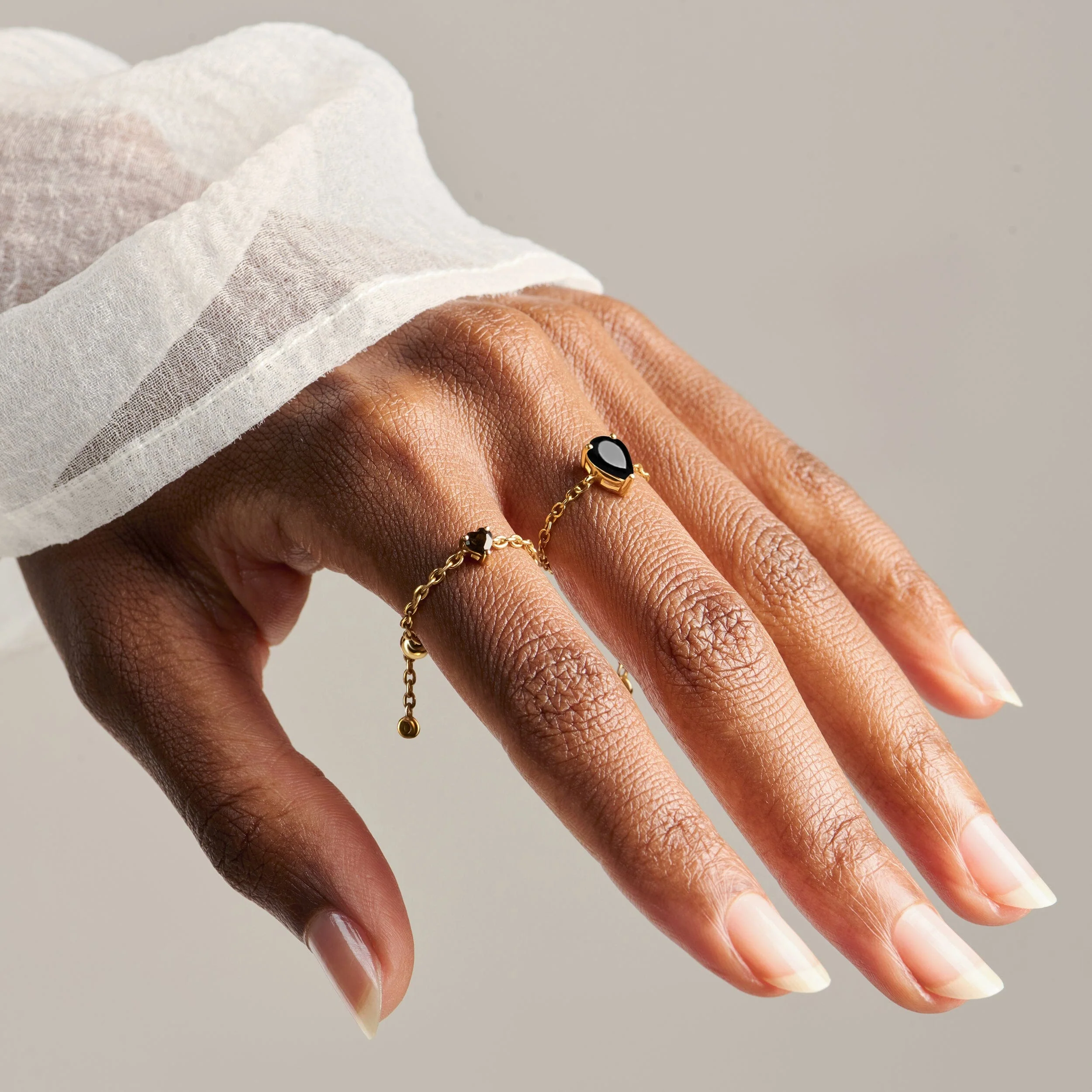 Black Obsidian Adjustable Chain Ring - Dew Drop - Image 14