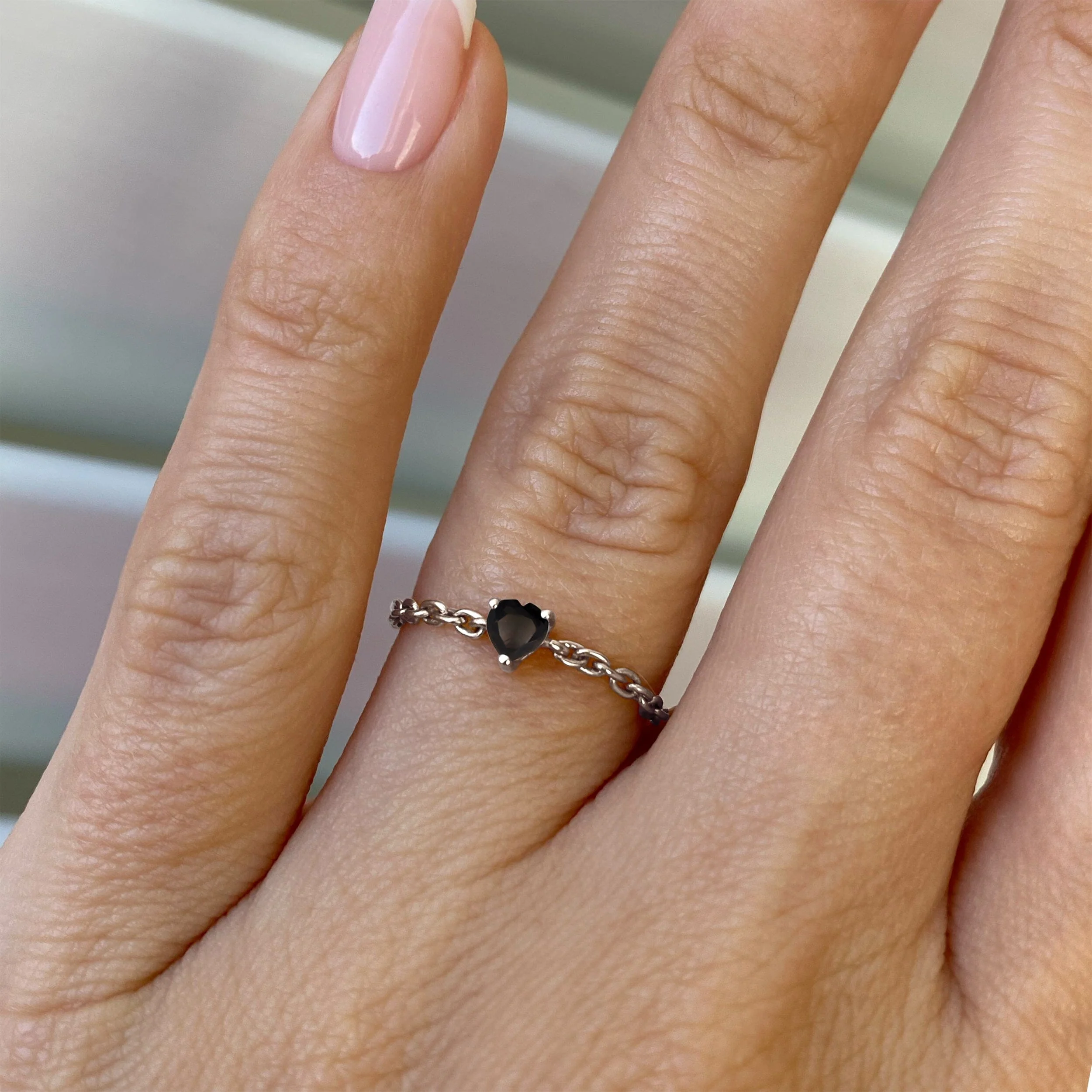 Black Obsidian Adjustable Chain Ring - Love - Image 2