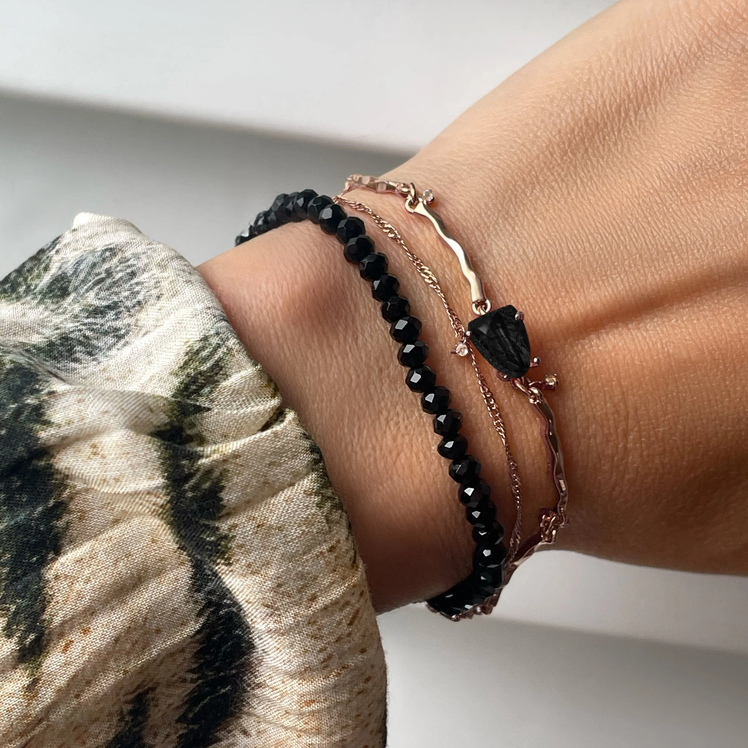 Black Obsidian Bracelet Stack - Flowing Strength - Image 4