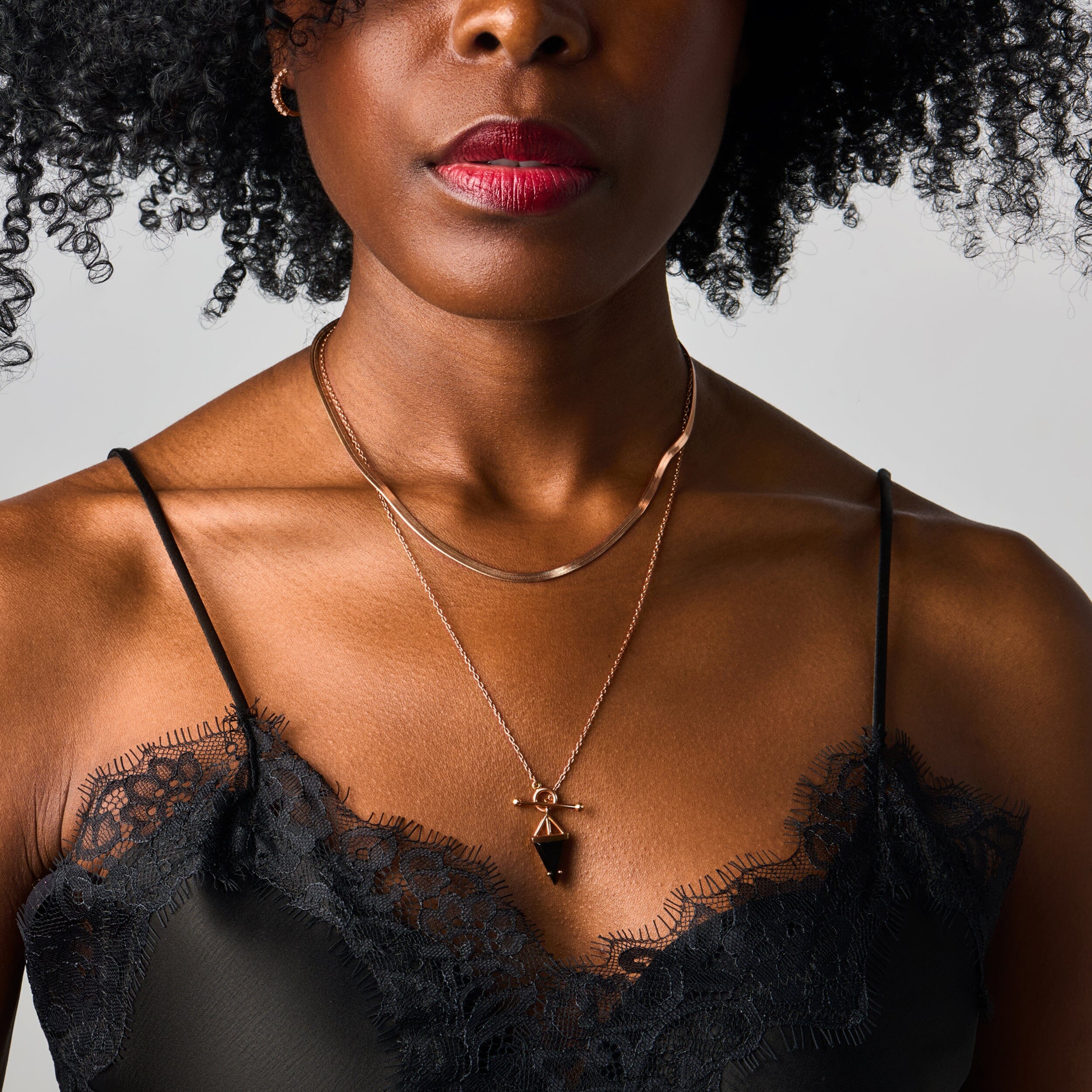 Black Obsidian Heroine T-Lock Necklace & Herringbone Chain - Image 4