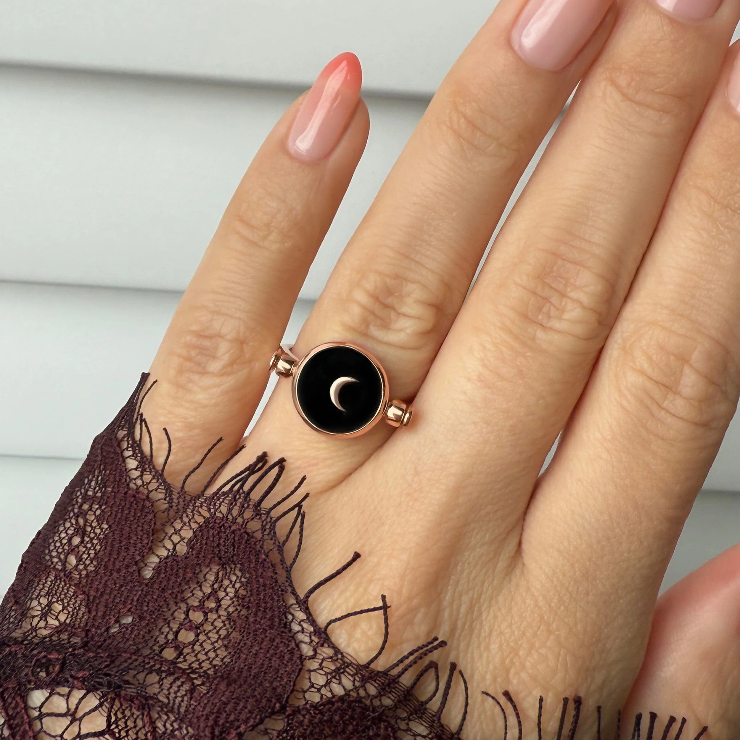 Black Obsidian Pearl Ring - Night & Day - Image 6