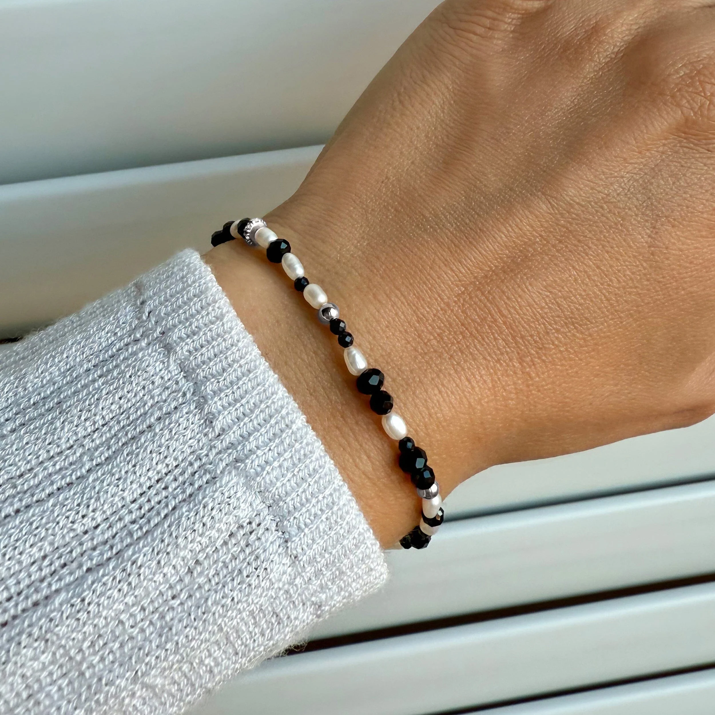 Black Obsidian Rice Pearl Beads Bracelet - Power Flow - Image 2