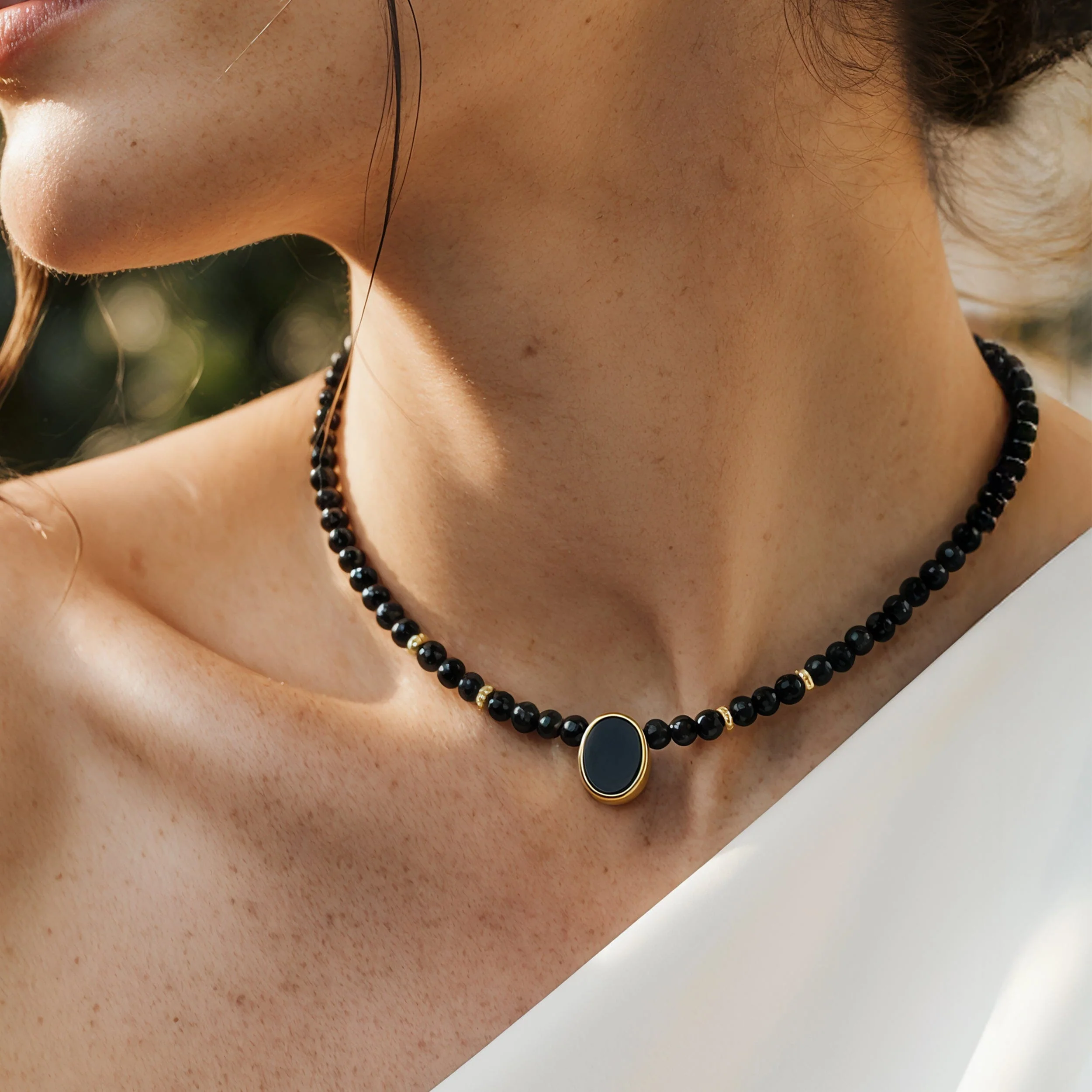 Black Onyx & Black Obsidian Beads Divina Necklace - Enfolded - Image 6