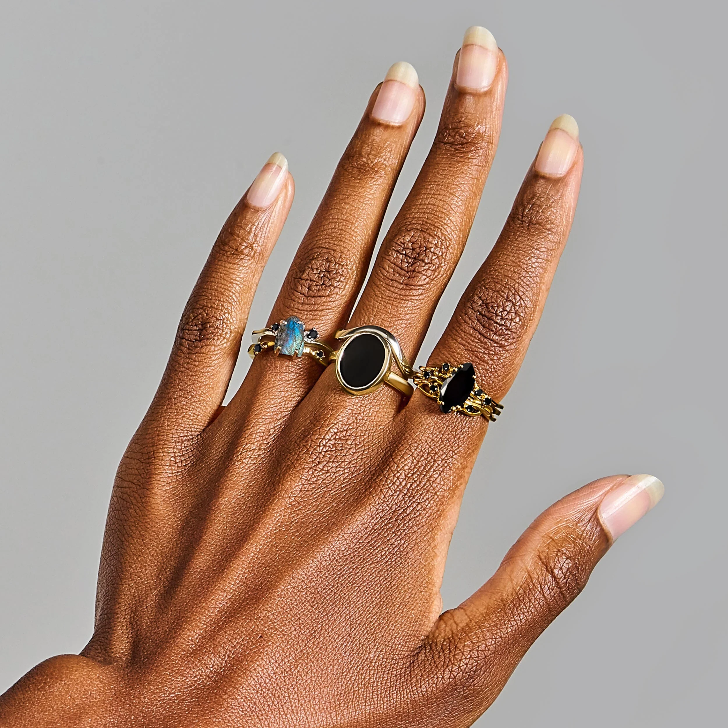 Raw Crystal Ring - Flow Labradorite Black Spinel - Image 20