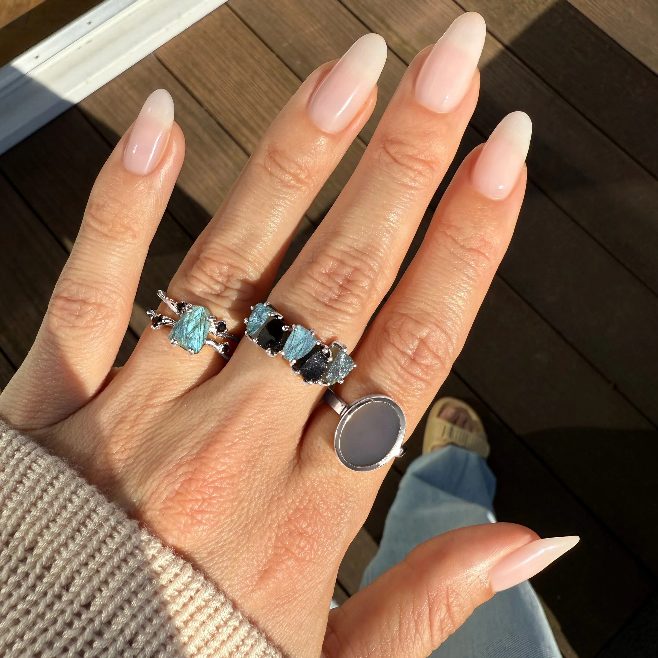 Raw Crystal Ring - Flow Labradorite Black Spinel - Image 10