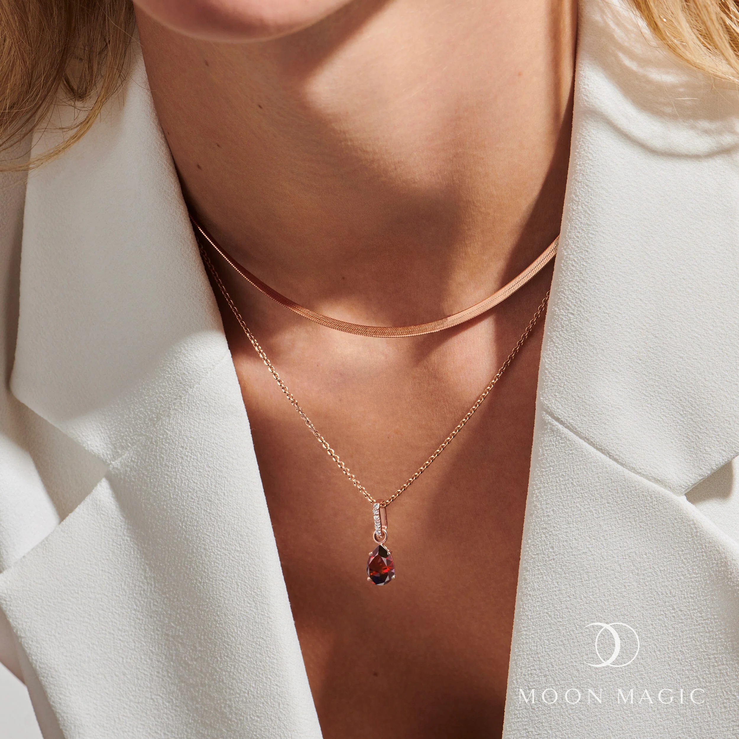 Garnet January Birthstone Sway Necklace & Herringbone Chain - Image 4