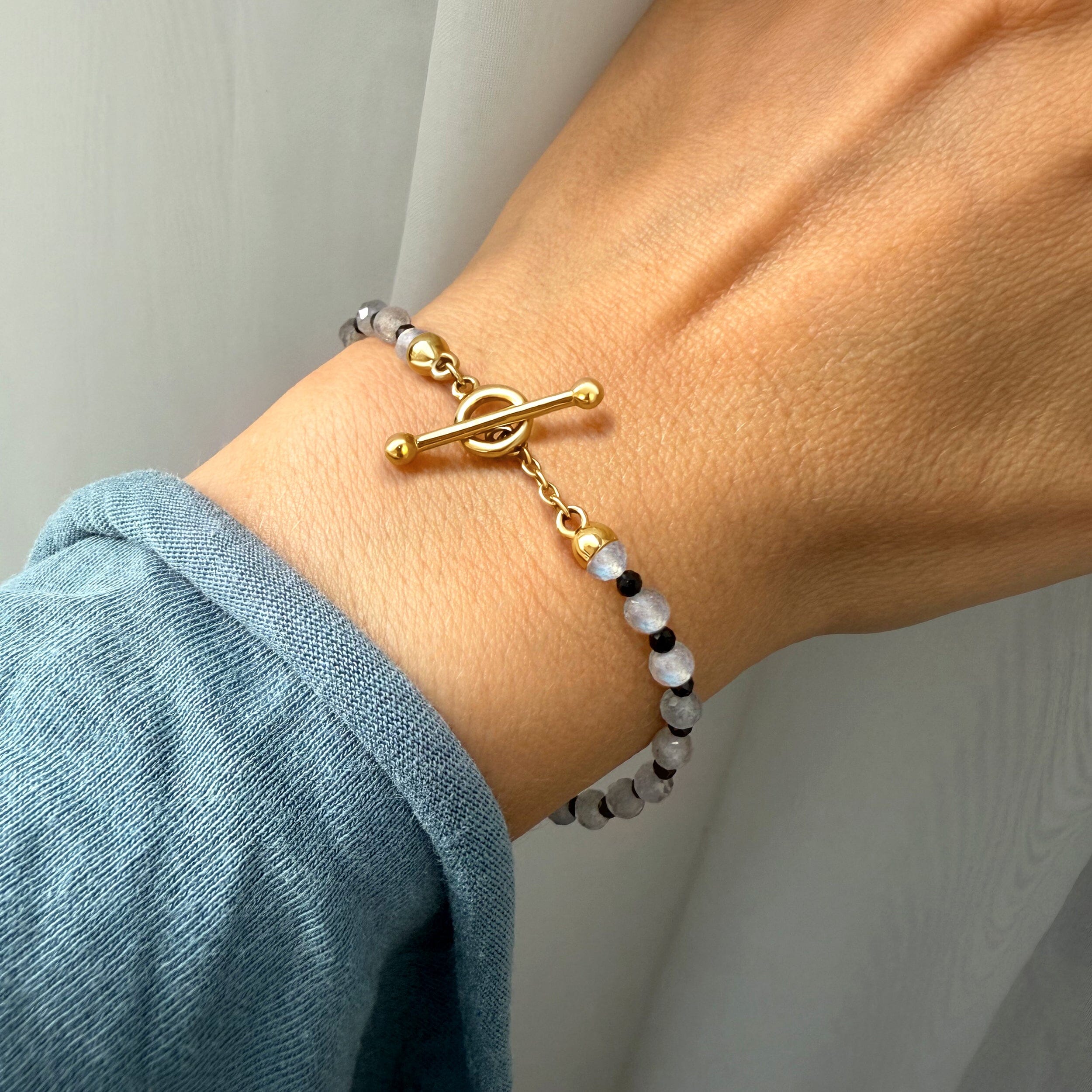 Labradorite Black Spinel T-Lock Beads Bracelet - Power Shield - Image 6