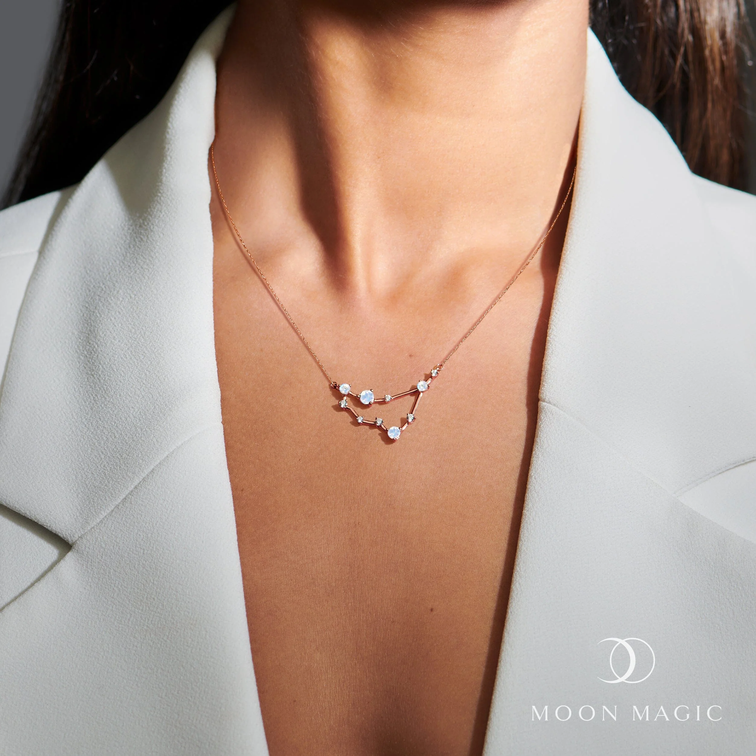 Moonstone Diamond Necklace - Capricorn Zodiac Constellation - Image 4