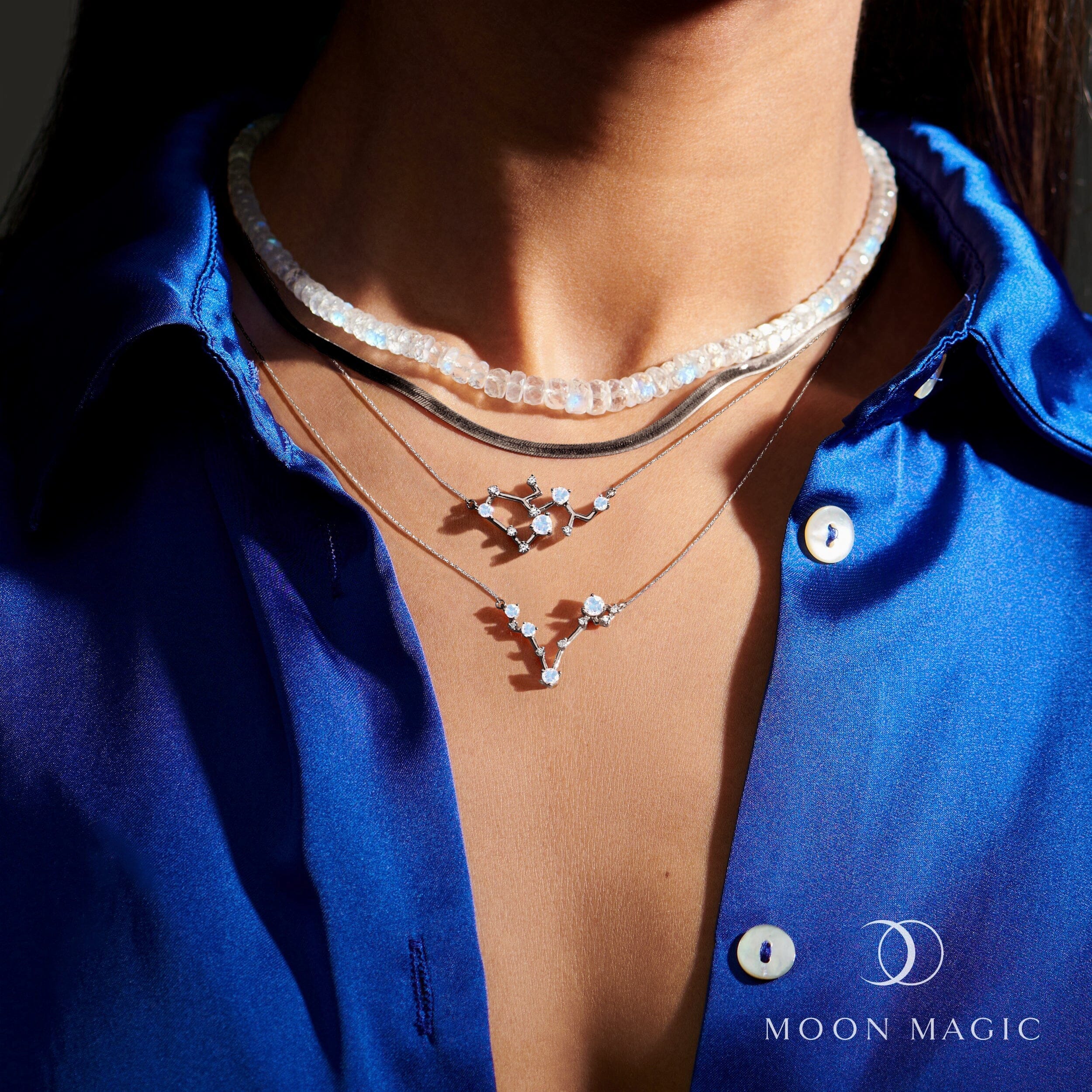 Moonstone Diamond Necklace - Pisces Zodiac Constellation - Image 10