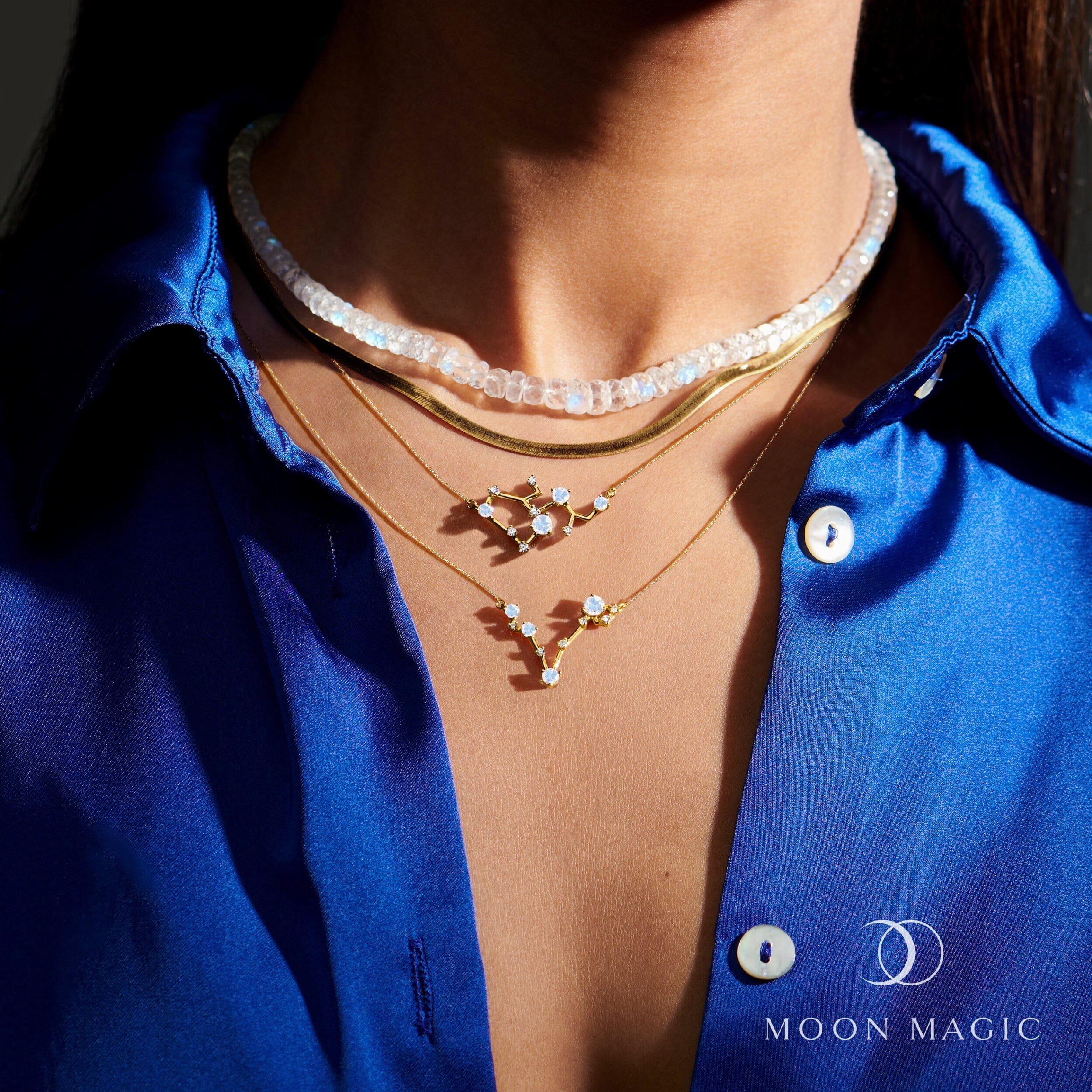 Moonstone Diamond Necklace - Pisces Zodiac Constellation - Image 20
