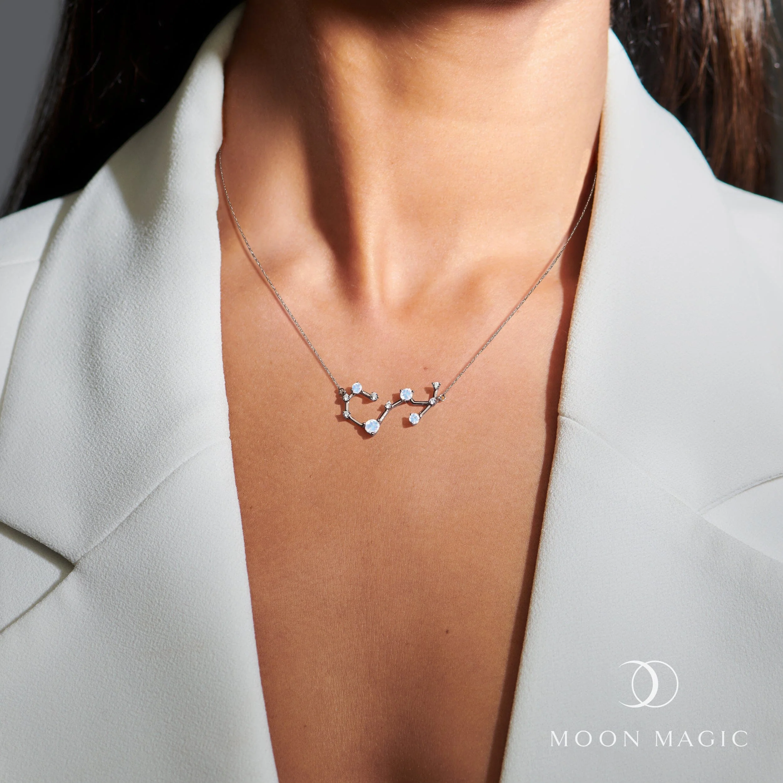 Moonstone Diamond Necklace - Scorpio Zodiac Constellation - Image 2