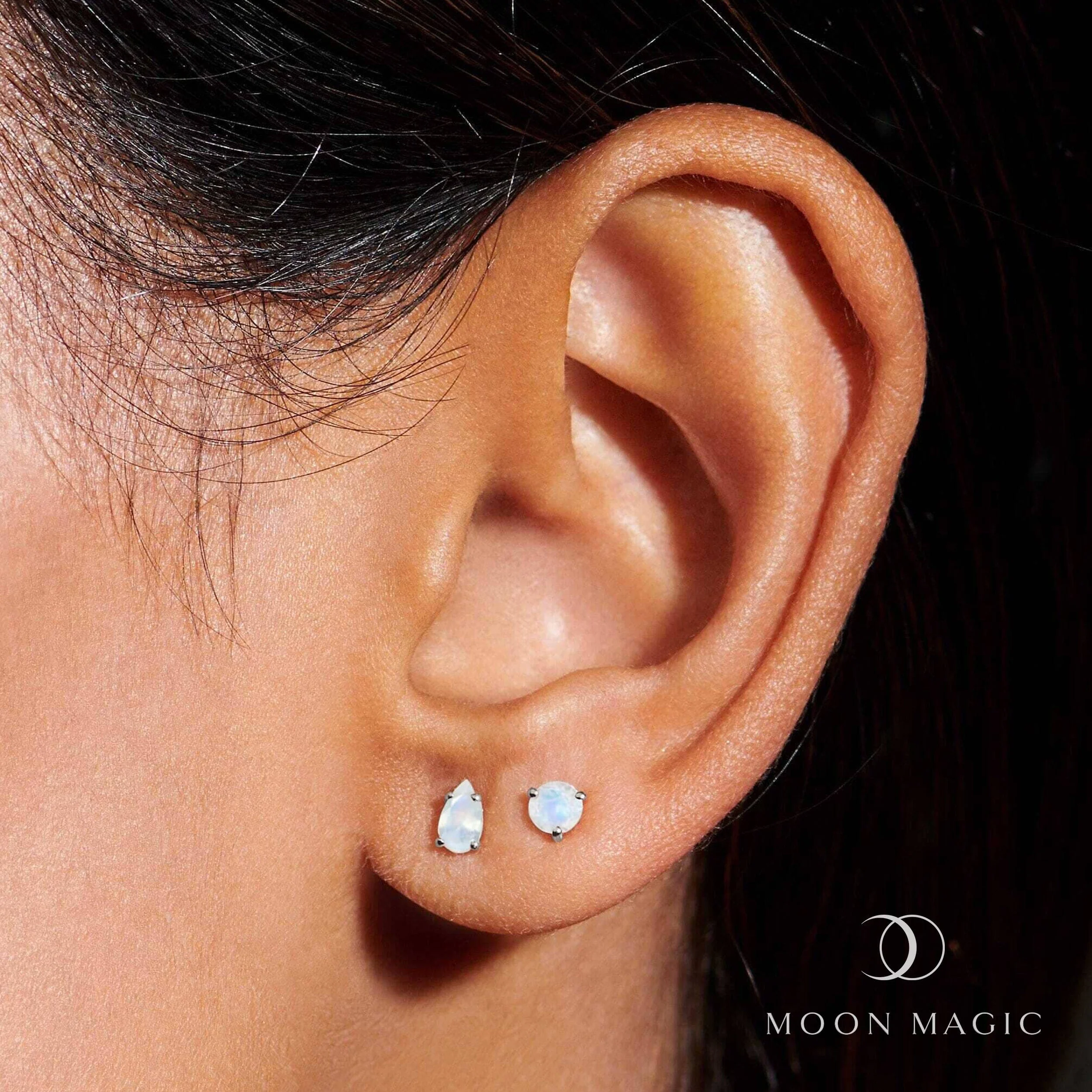 Moonstone Petite Round & Teardrop Studs - Image 2