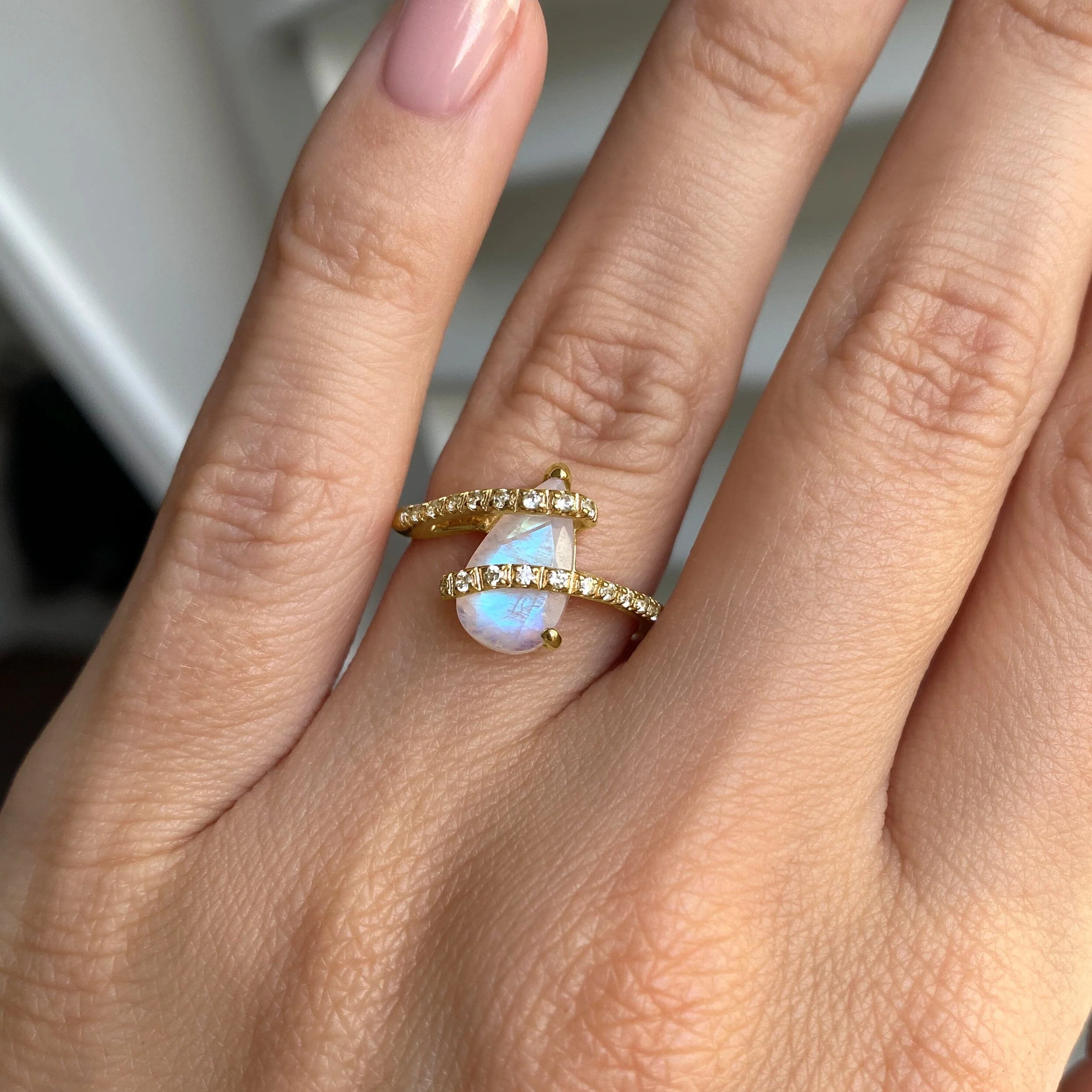 Moonstone White Zircon Ring - Bypass - Image 6