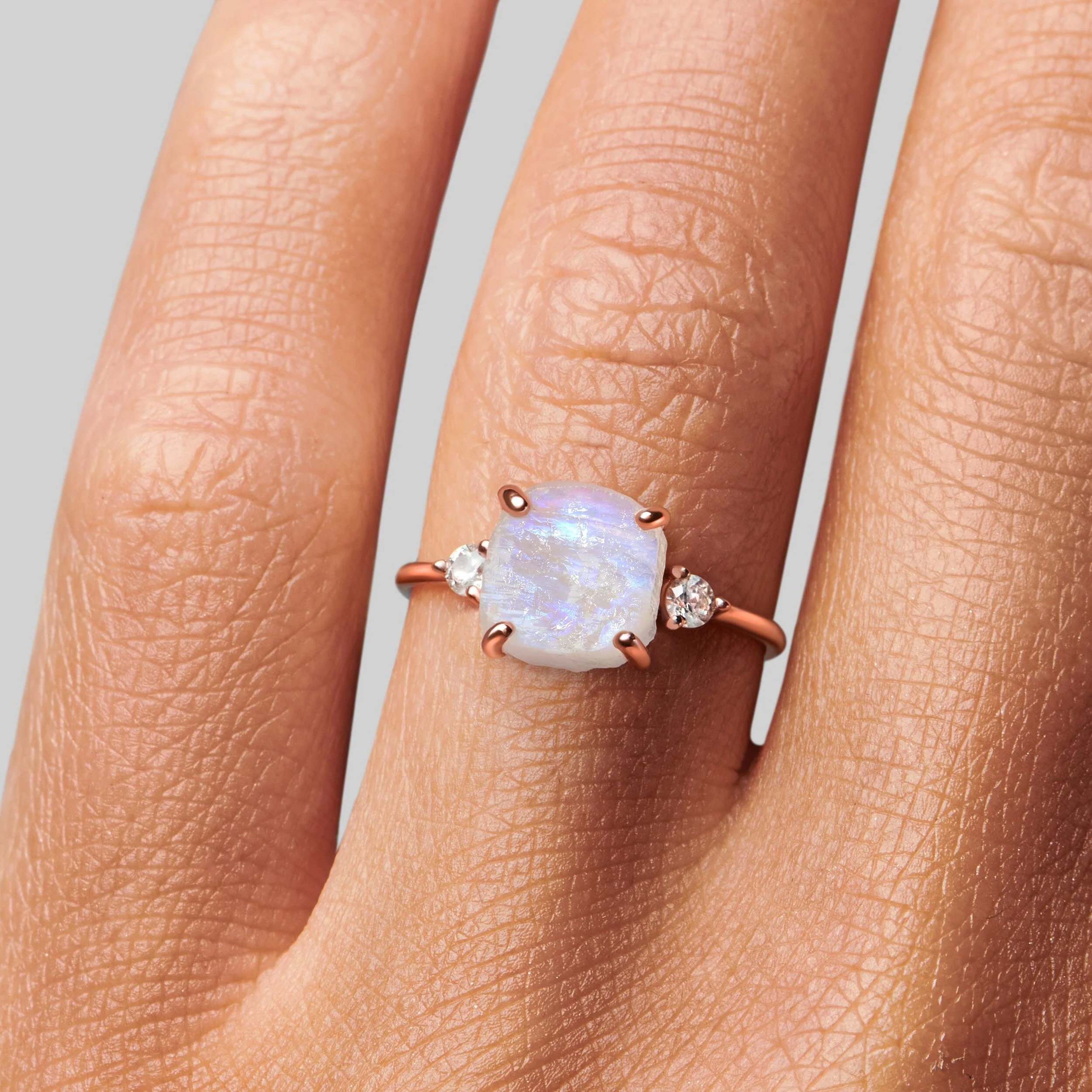 Moonstone White Zircon Ring - Raw Allure - Image 6