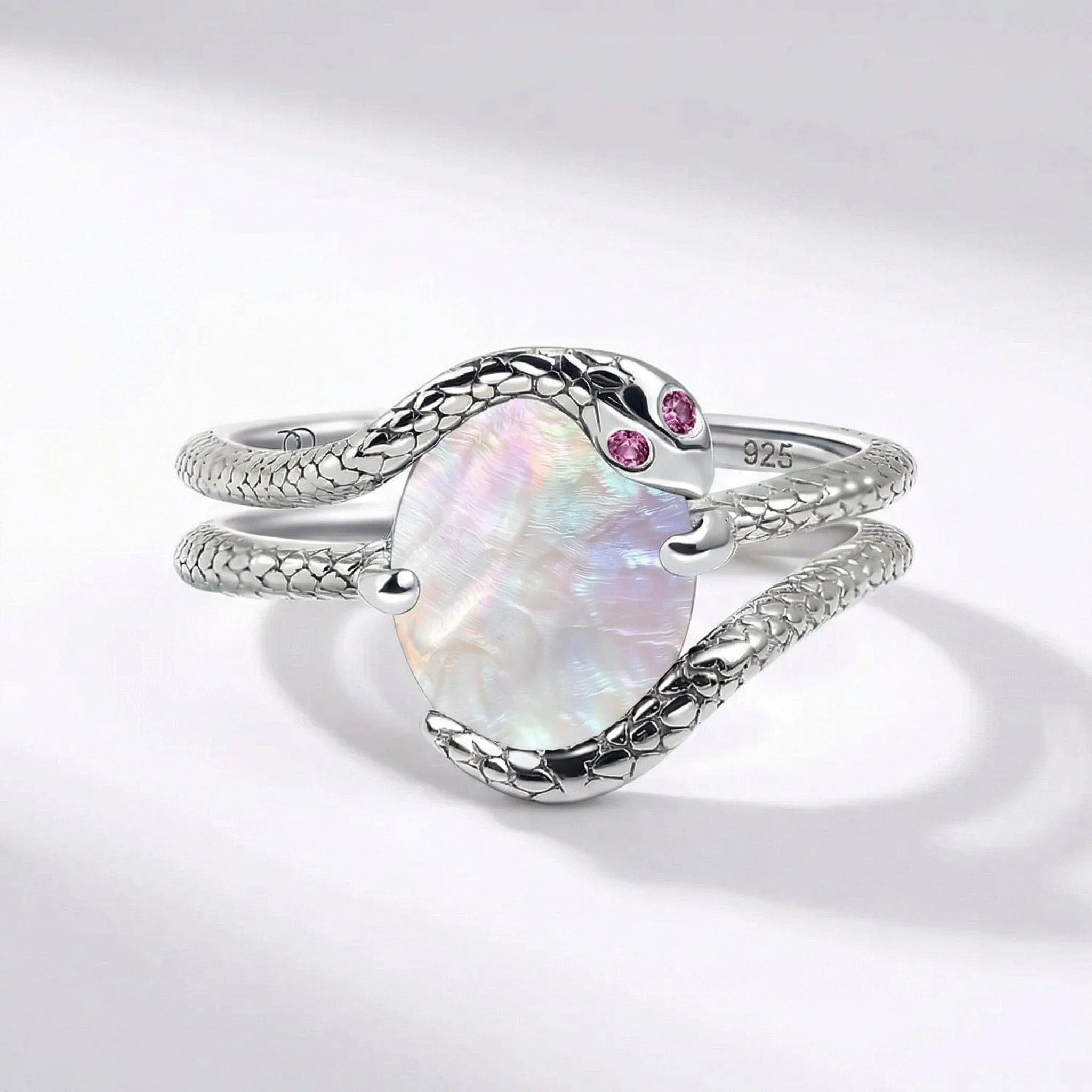 Mother of Pearl Ruby Ring - Serpent of Femininity