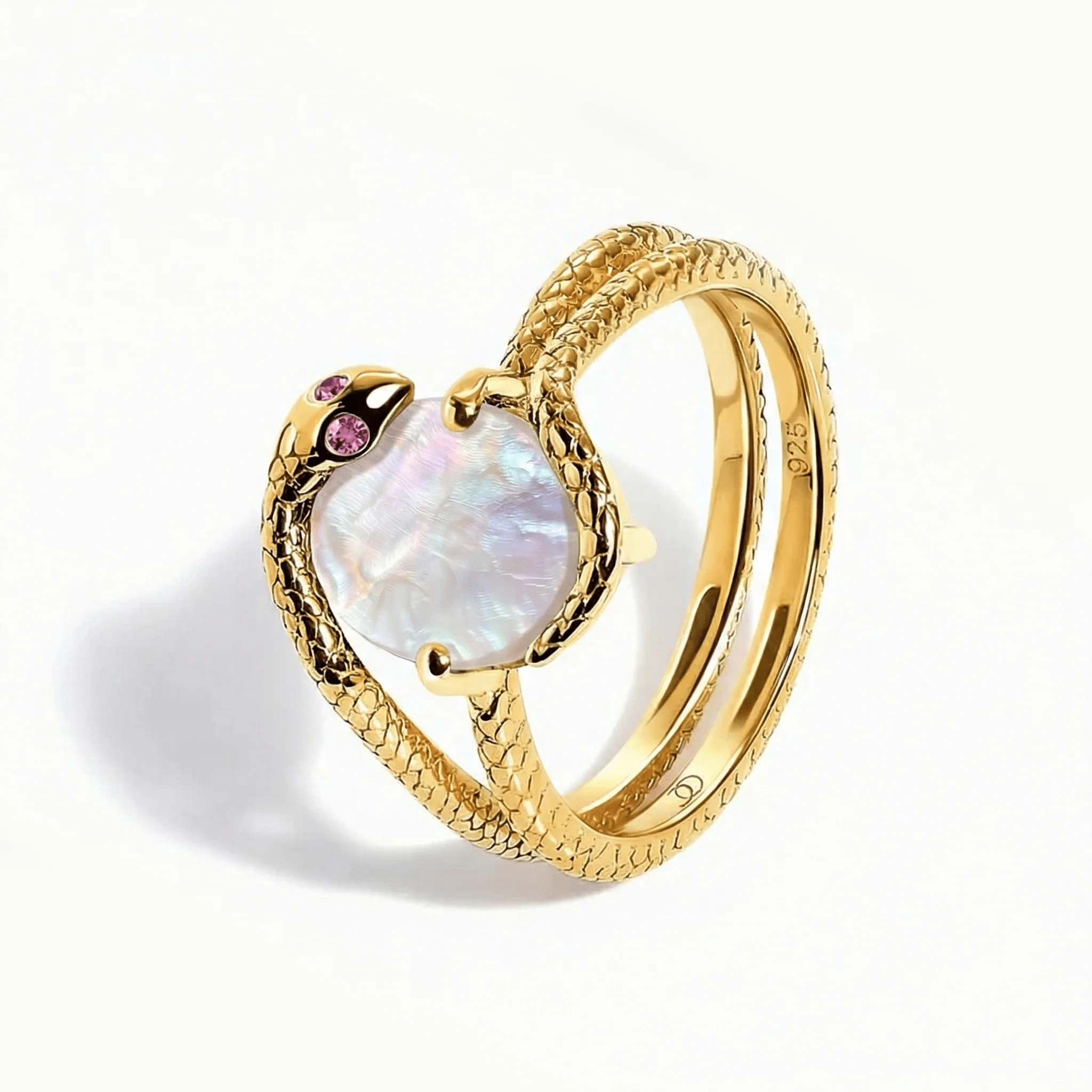 Mother of Pearl Ruby Ring - Serpent of Femininity - Image 10