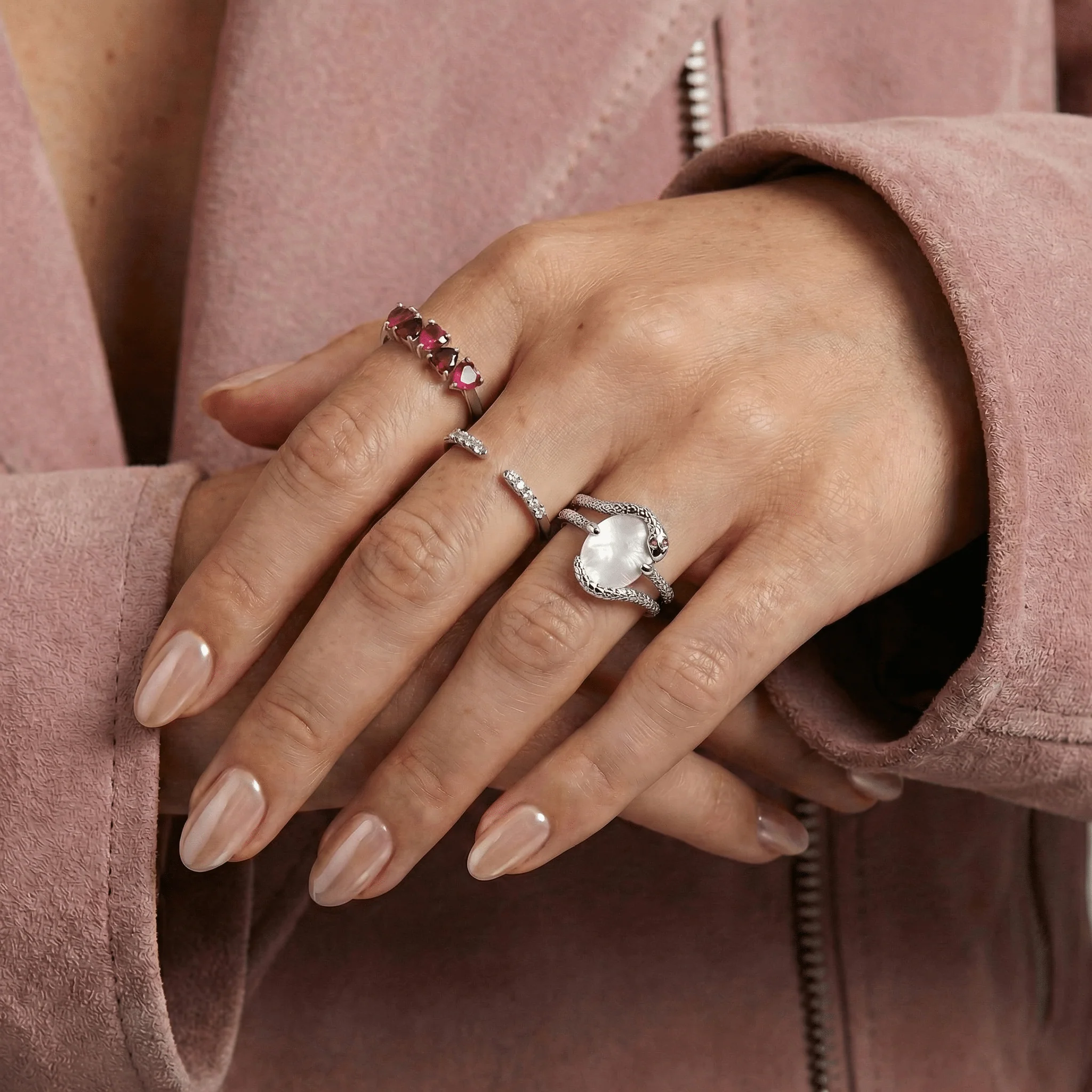 Mother of Pearl Ruby Ring - Serpent of Femininity - Image 12