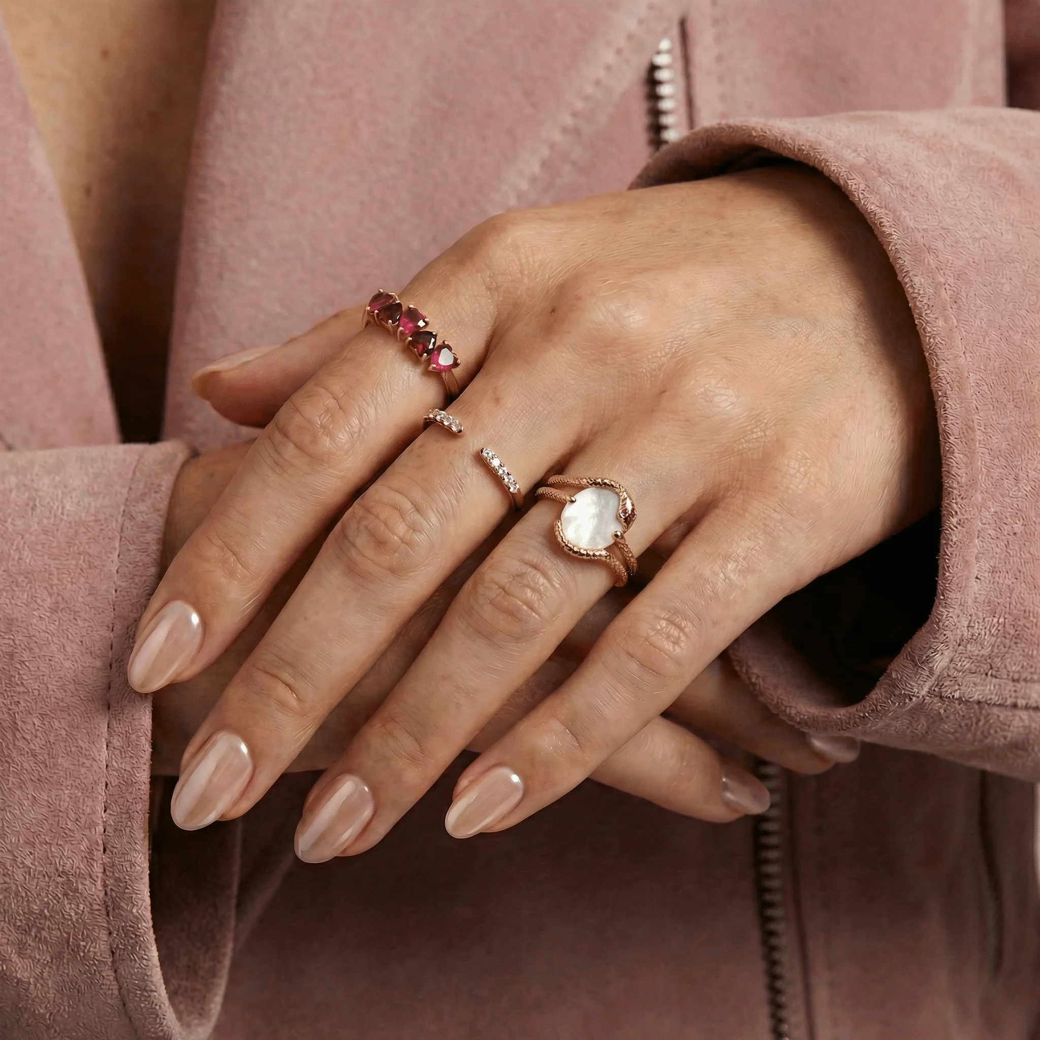 Mother of Pearl Ruby Ring - Serpent of Femininity - Image 14