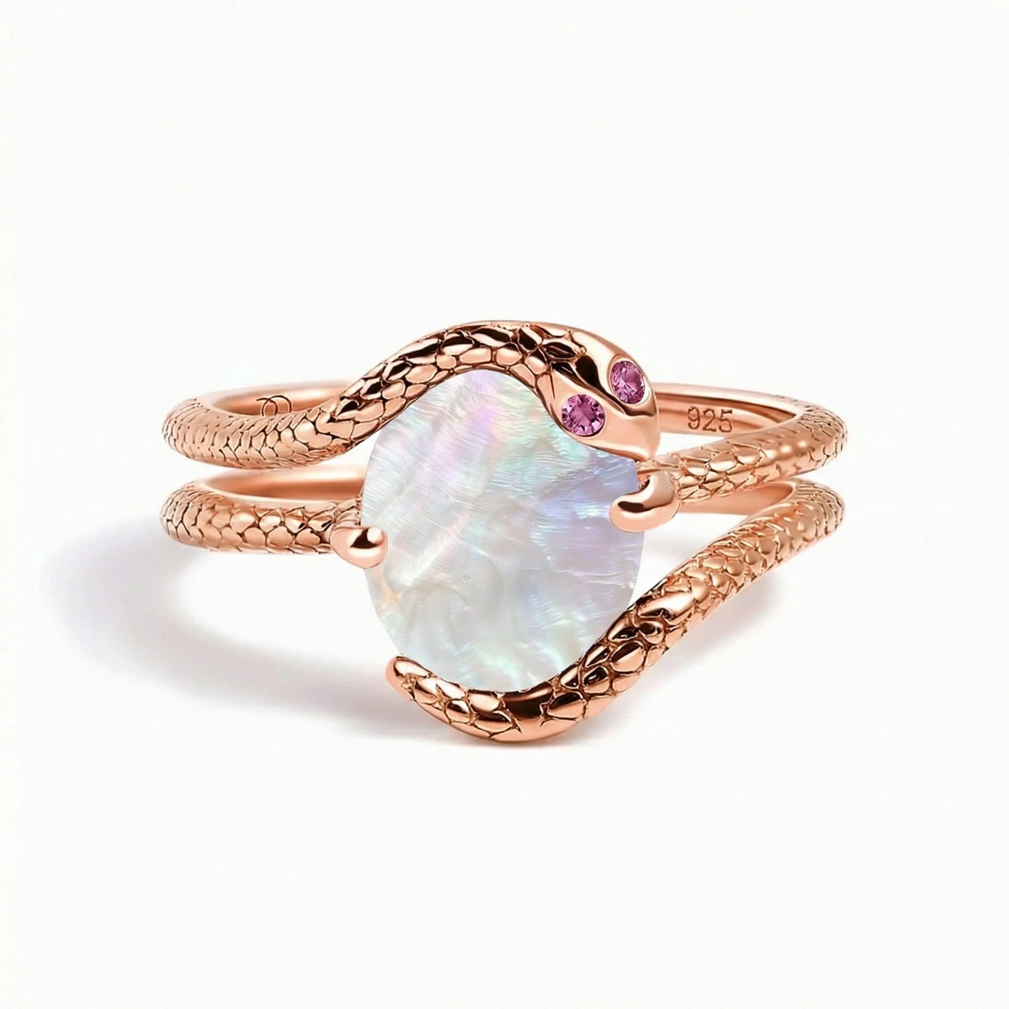 Mother of Pearl Ruby Ring - Serpent of Femininity - Image 4