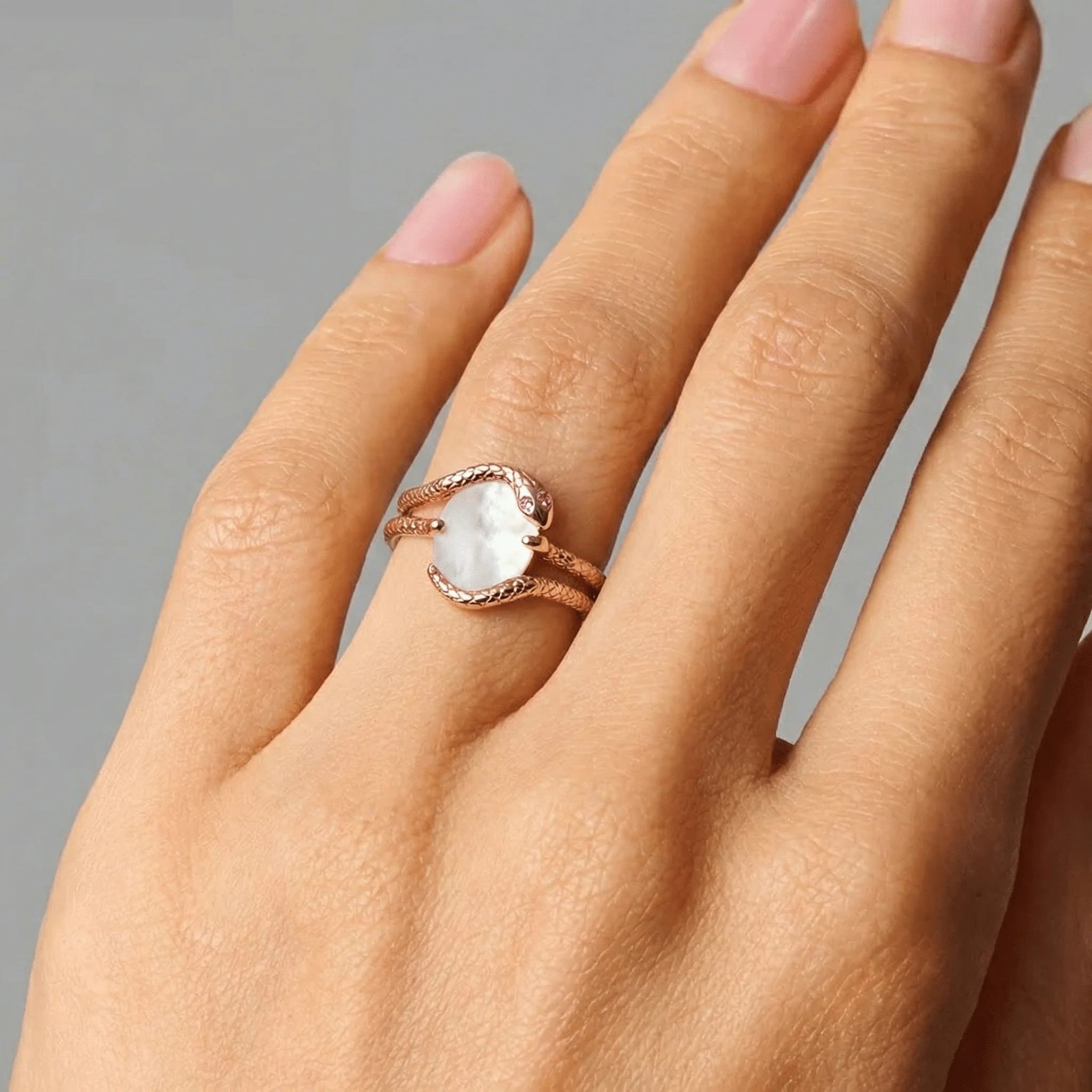 Mother of Pearl Ruby Ring - Serpent of Femininity - Image 5