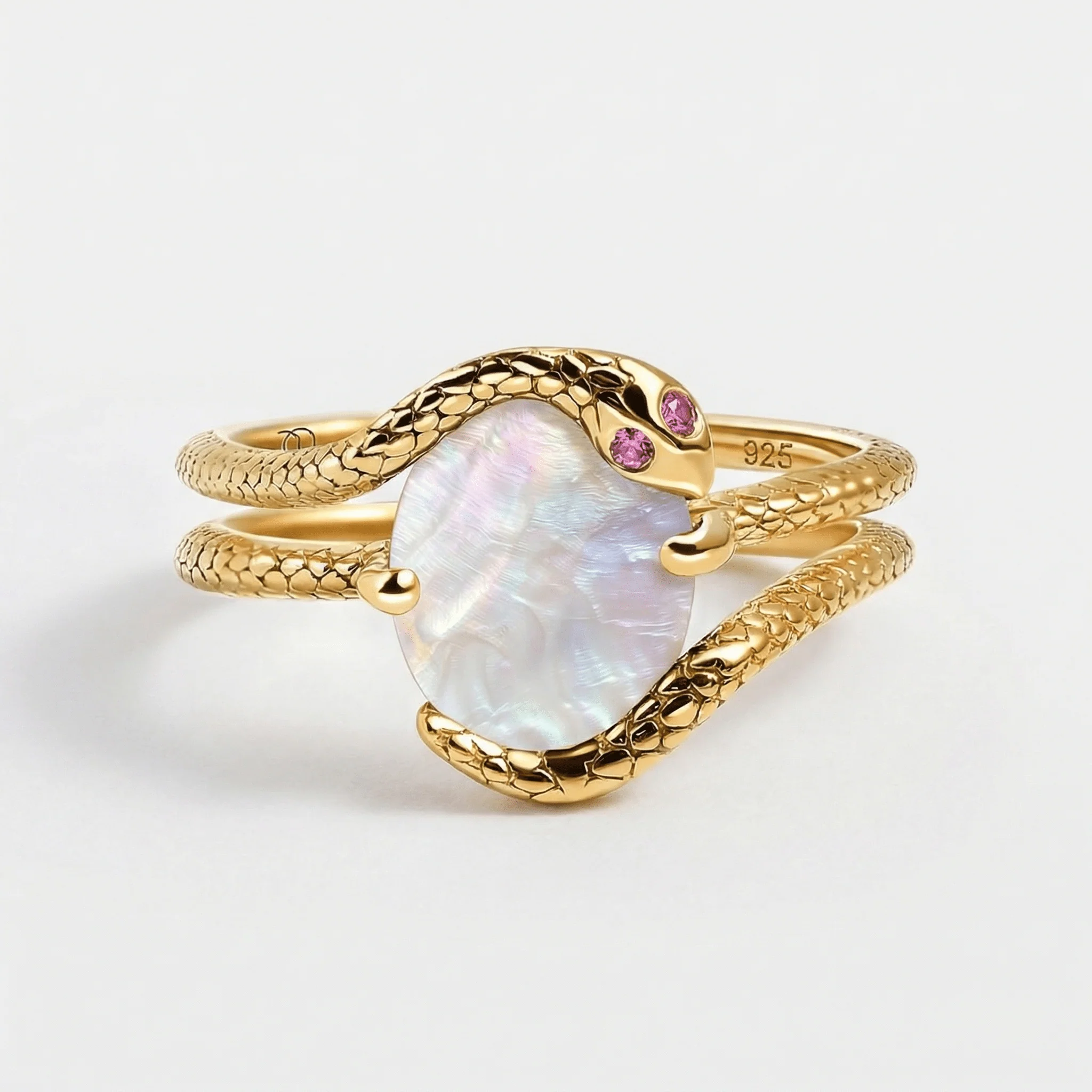 Mother of Pearl Ruby Ring - Serpent of Femininity - Image 7