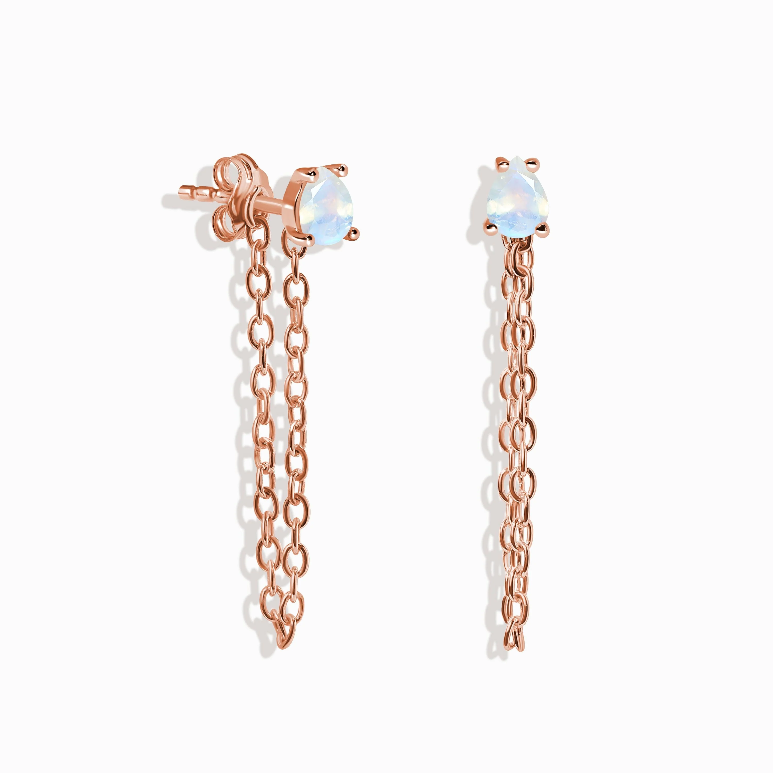 Petite Teardrop Moonstone Studs & Chain Set - Image 3