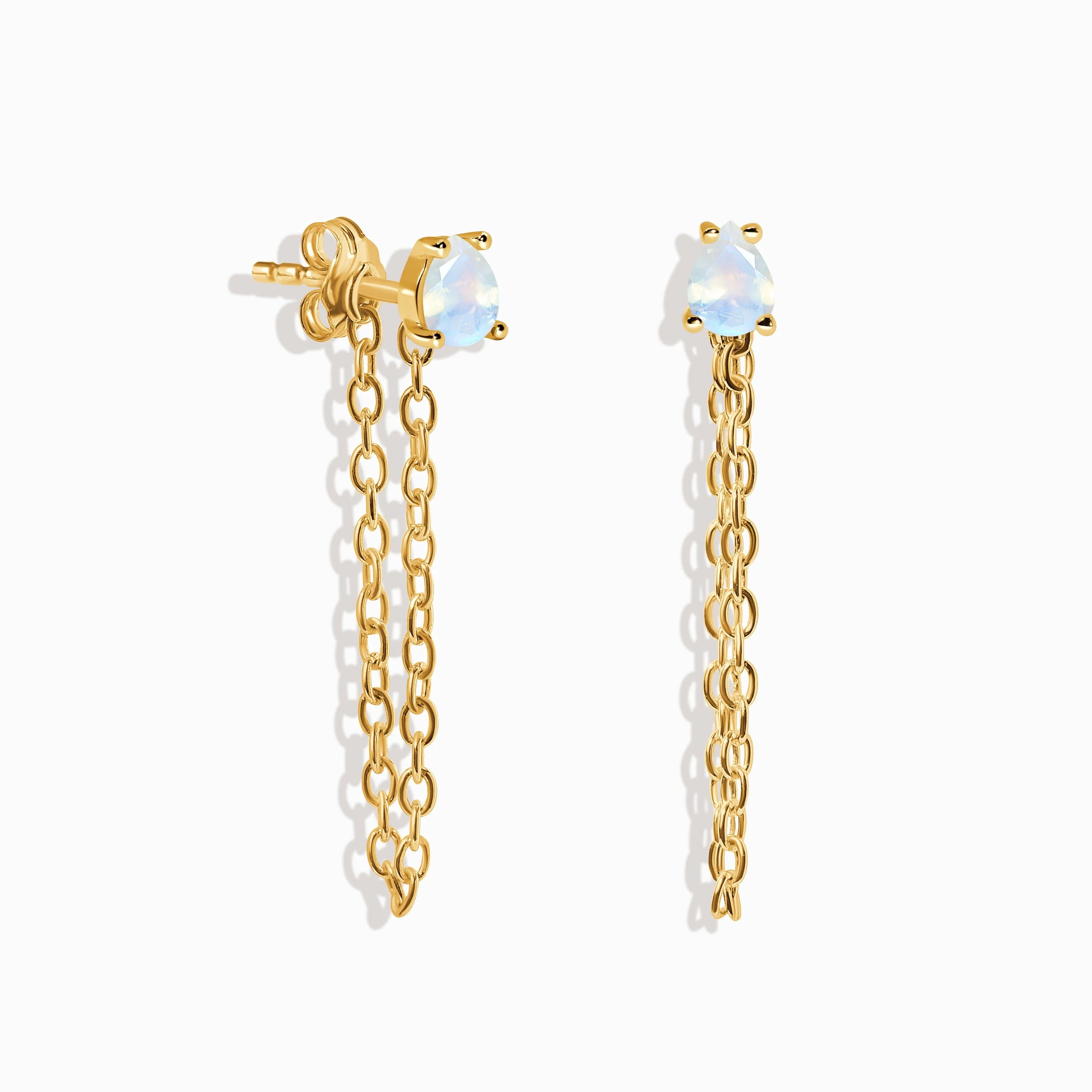 Petite Teardrop Moonstone Studs & Chain Set - Image 5