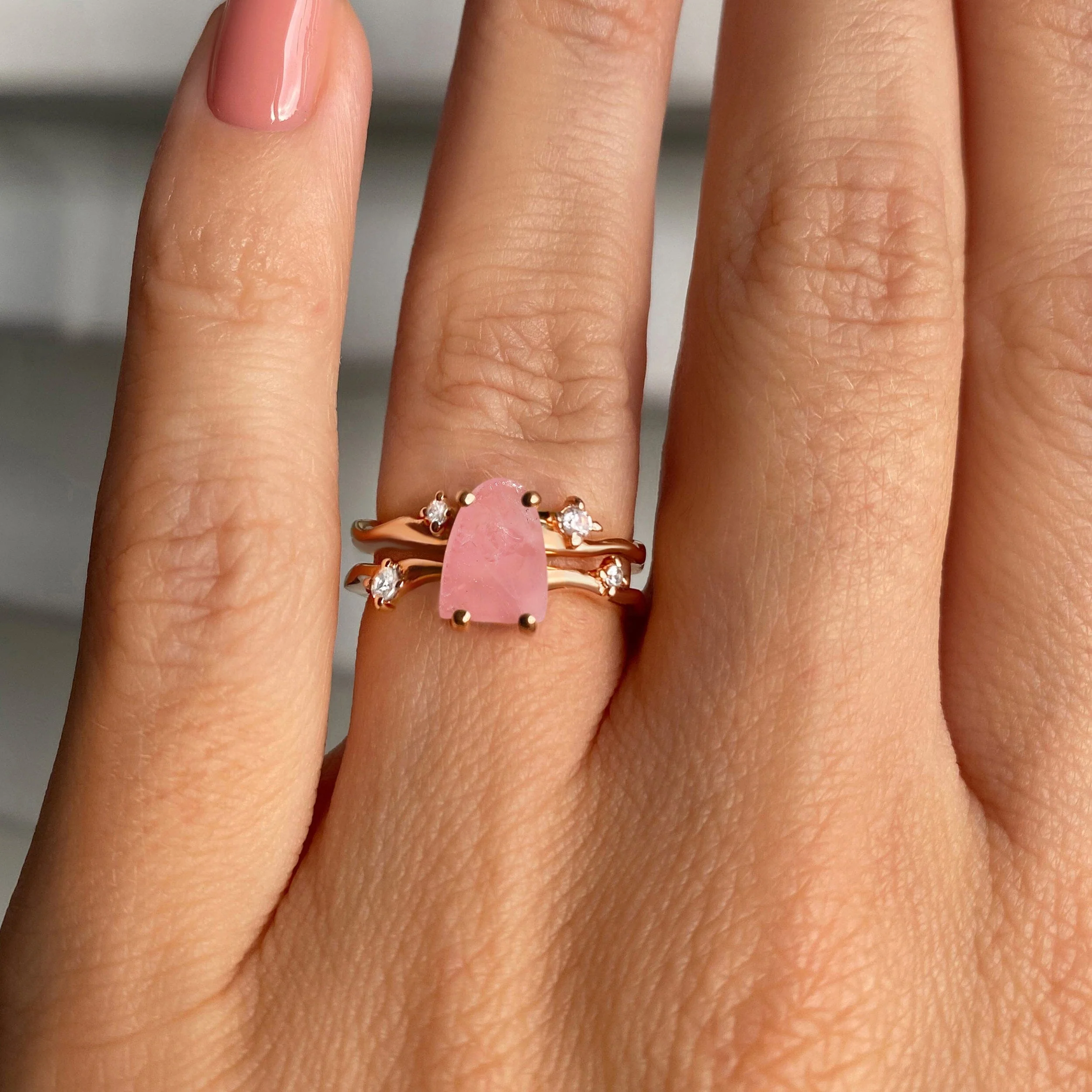 Raw Crystal Ring - Flow Rose Quartz - Image 10
