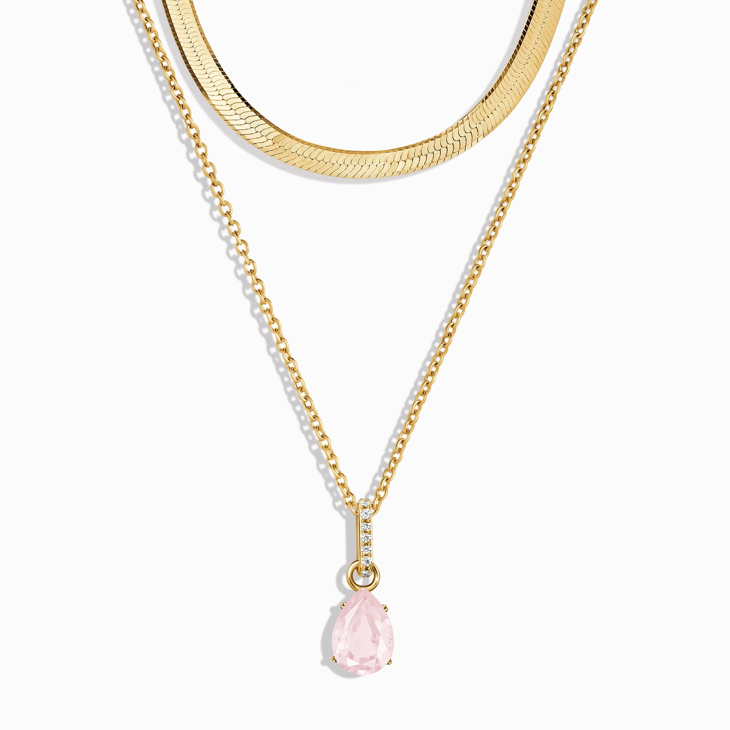 Rose Quartz Birthstone Sway Necklace & Herringbone Chain - Image 5