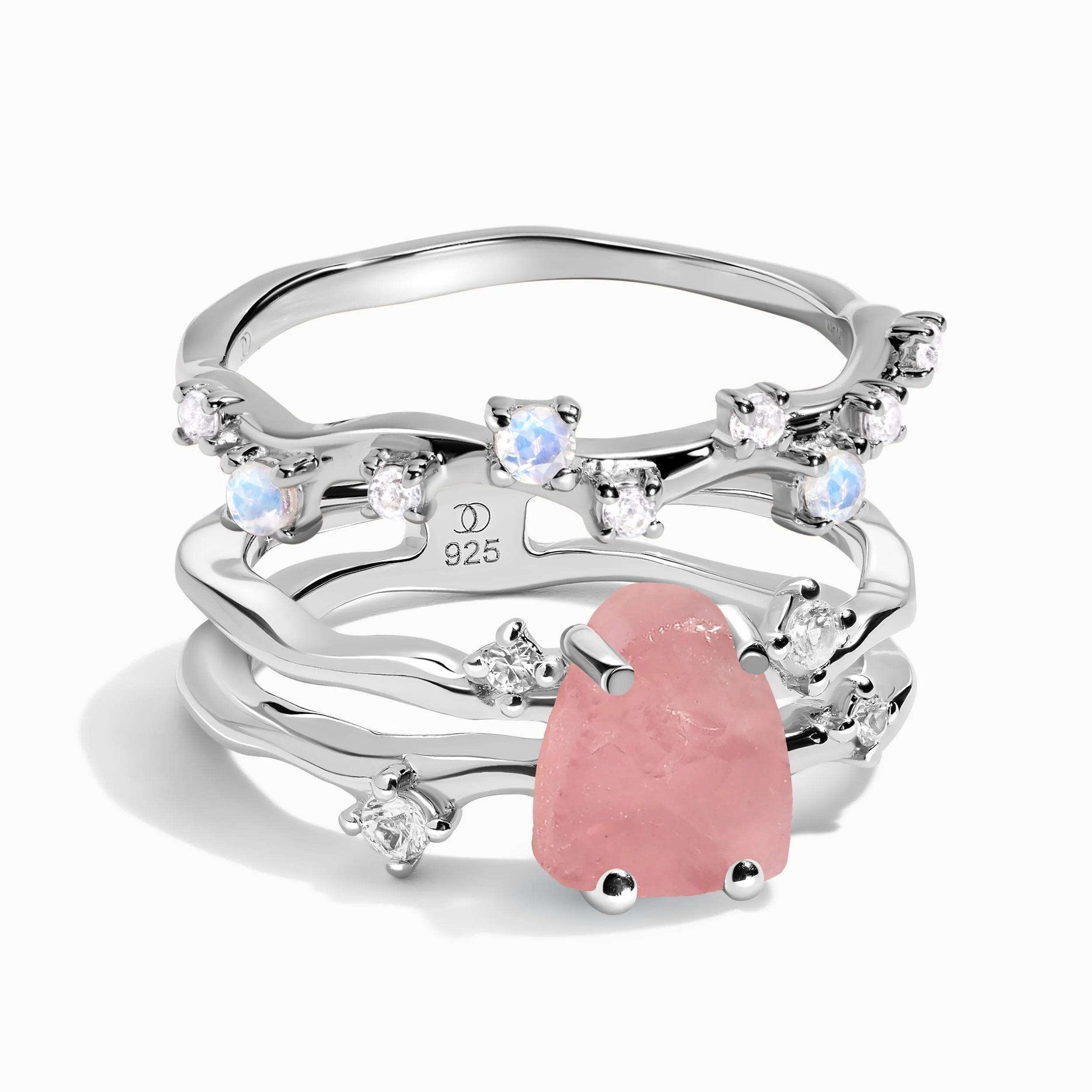 Rose Quartz Flow Ring & Stardust Band