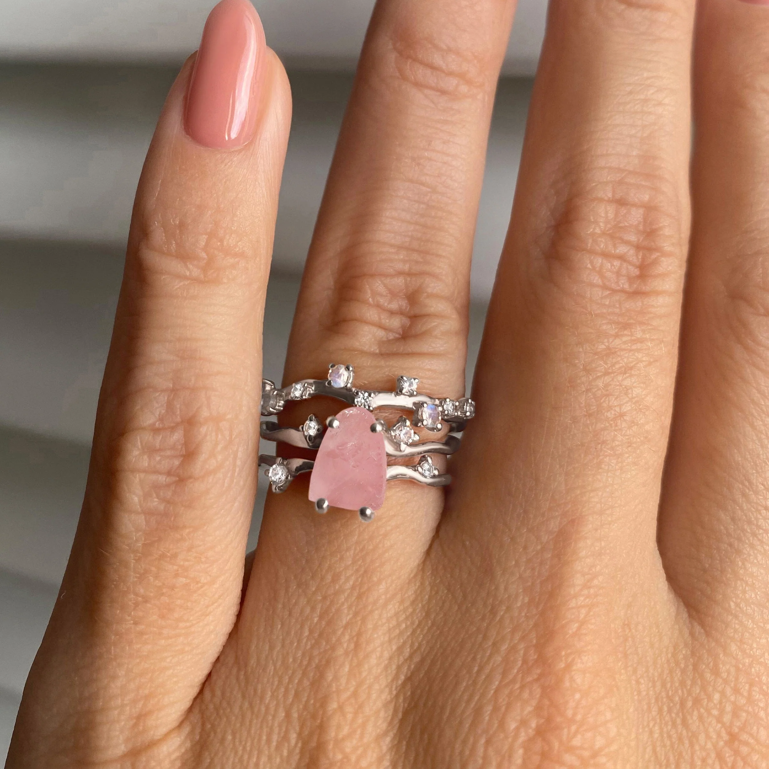 Rose Quartz Flow Ring & Stardust Band - Image 2