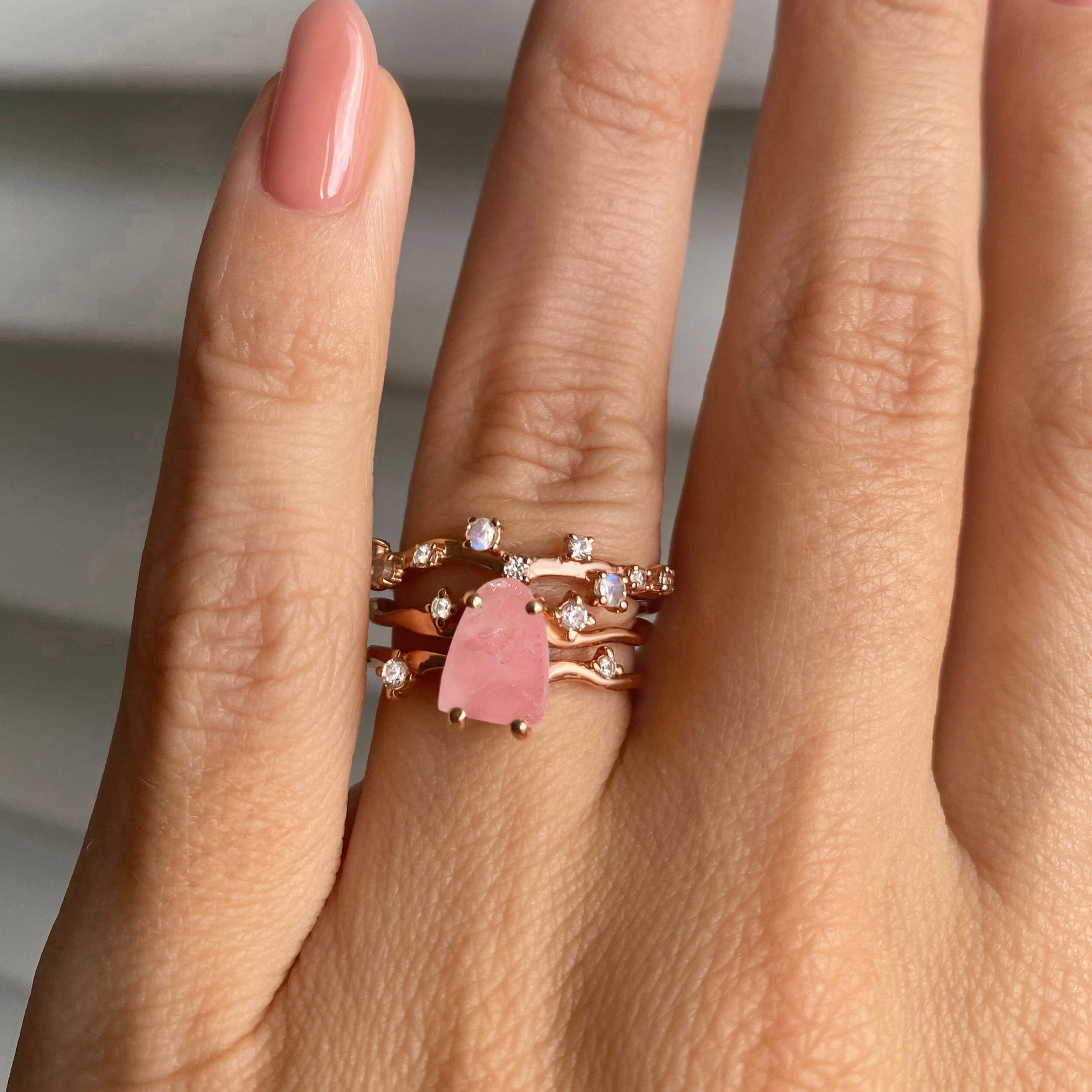 Rose Quartz Flow Ring & Stardust Band - Image 4
