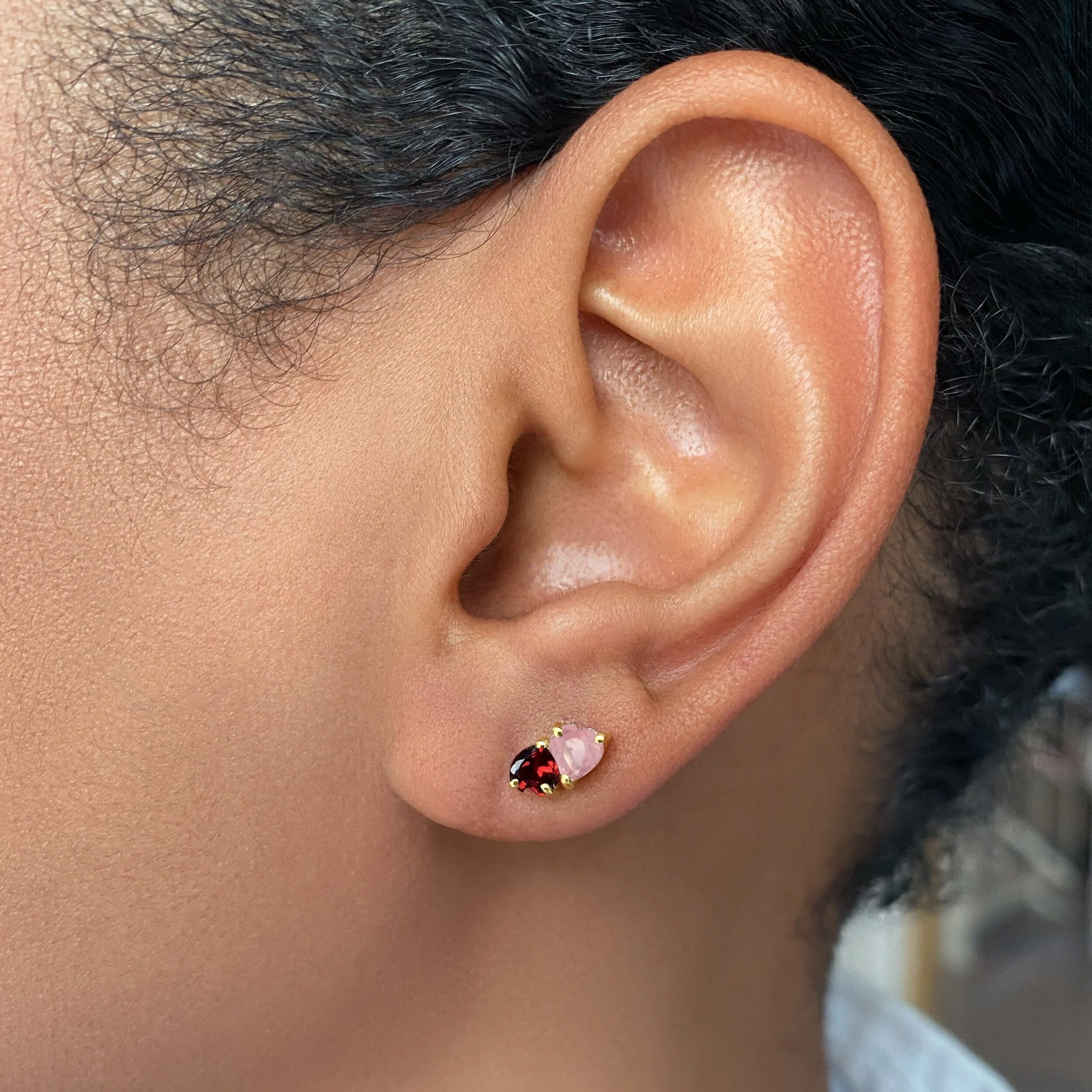 Rose Quartz & Garnet Earrings - Floating Hearts - Image 6