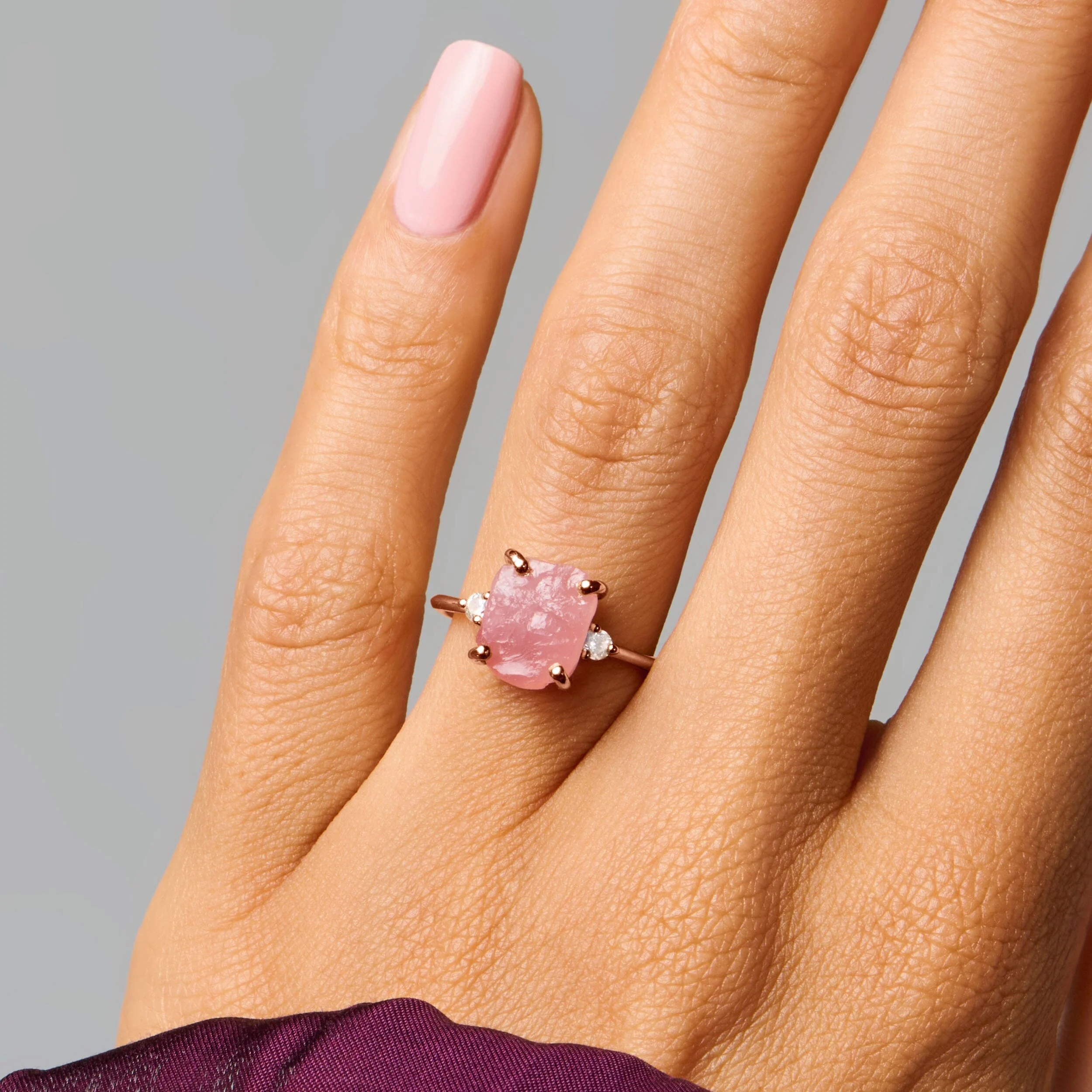 Rose Quartz Lab Diamond Ring - Raw Allure - Image 2