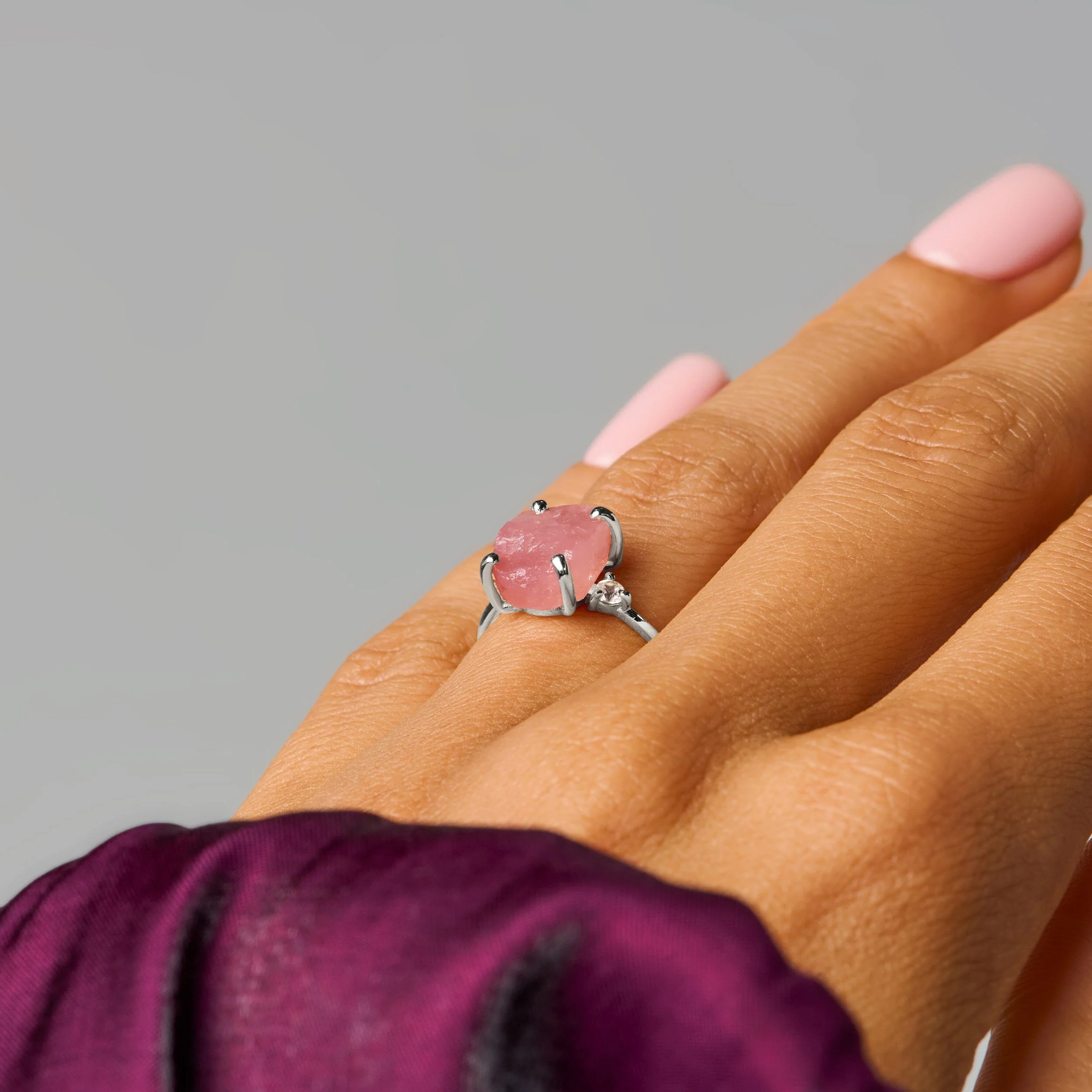 Rose Quartz Lab Diamond Ring - Raw Allure - Image 9