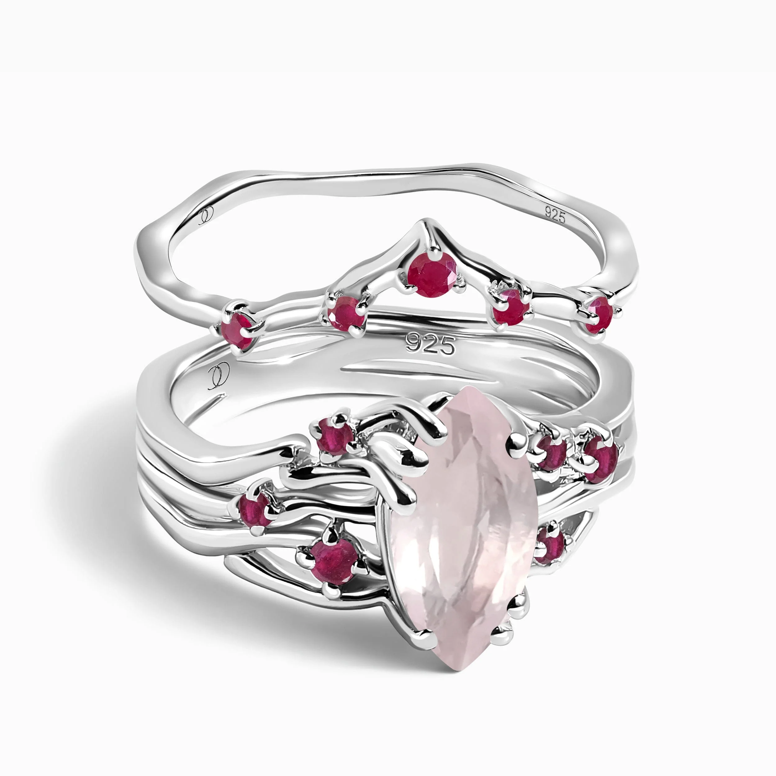 Rose Quartz Ruby Radiance Ring & Cosmic Crown Band