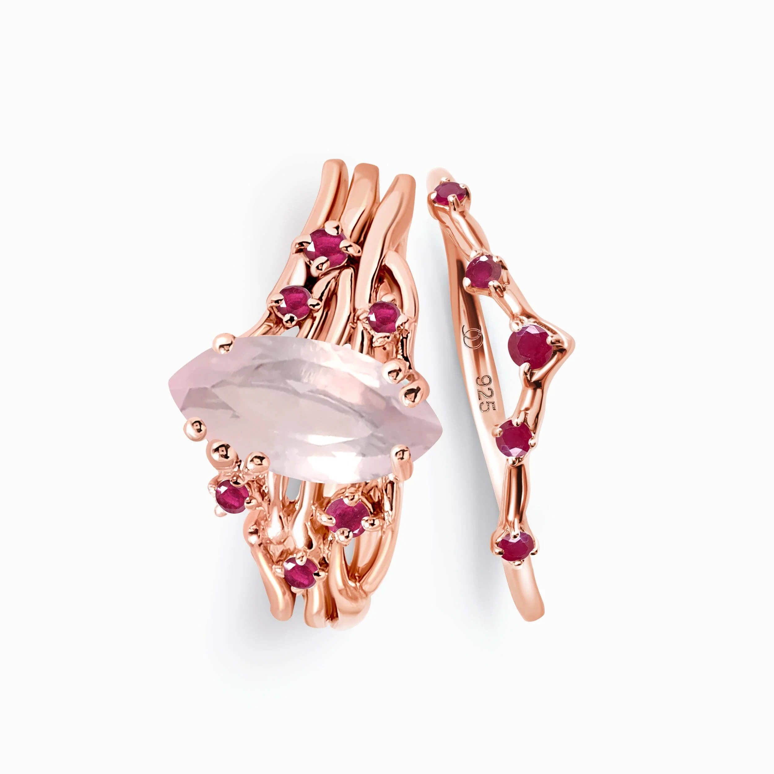 Rose Quartz Ruby Radiance Ring & Cosmic Crown Band - Image 5