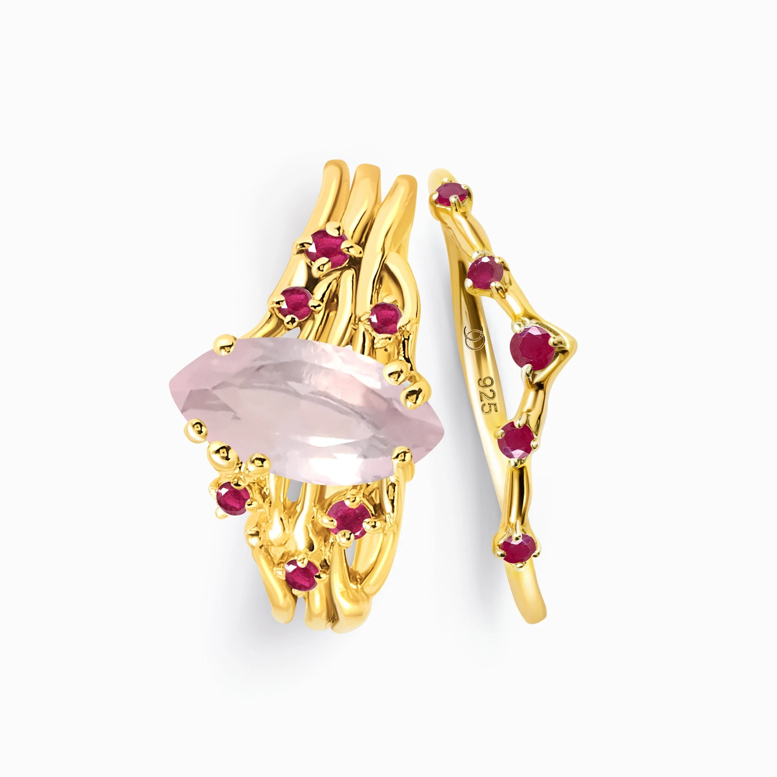 Rose Quartz Ruby Radiance Ring & Cosmic Crown Band - Image 8