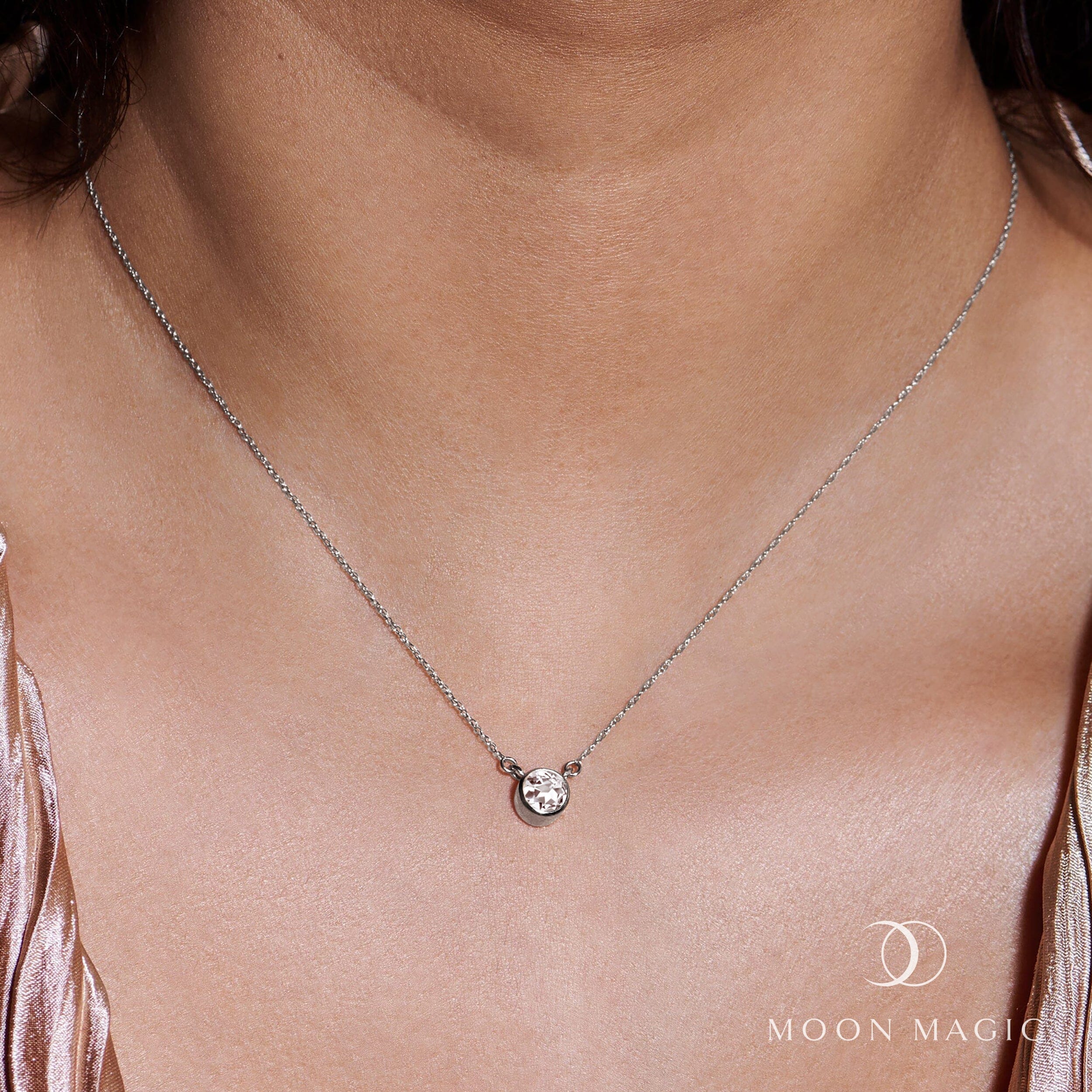 White Topaz Necklace - Solitaire - Image 6