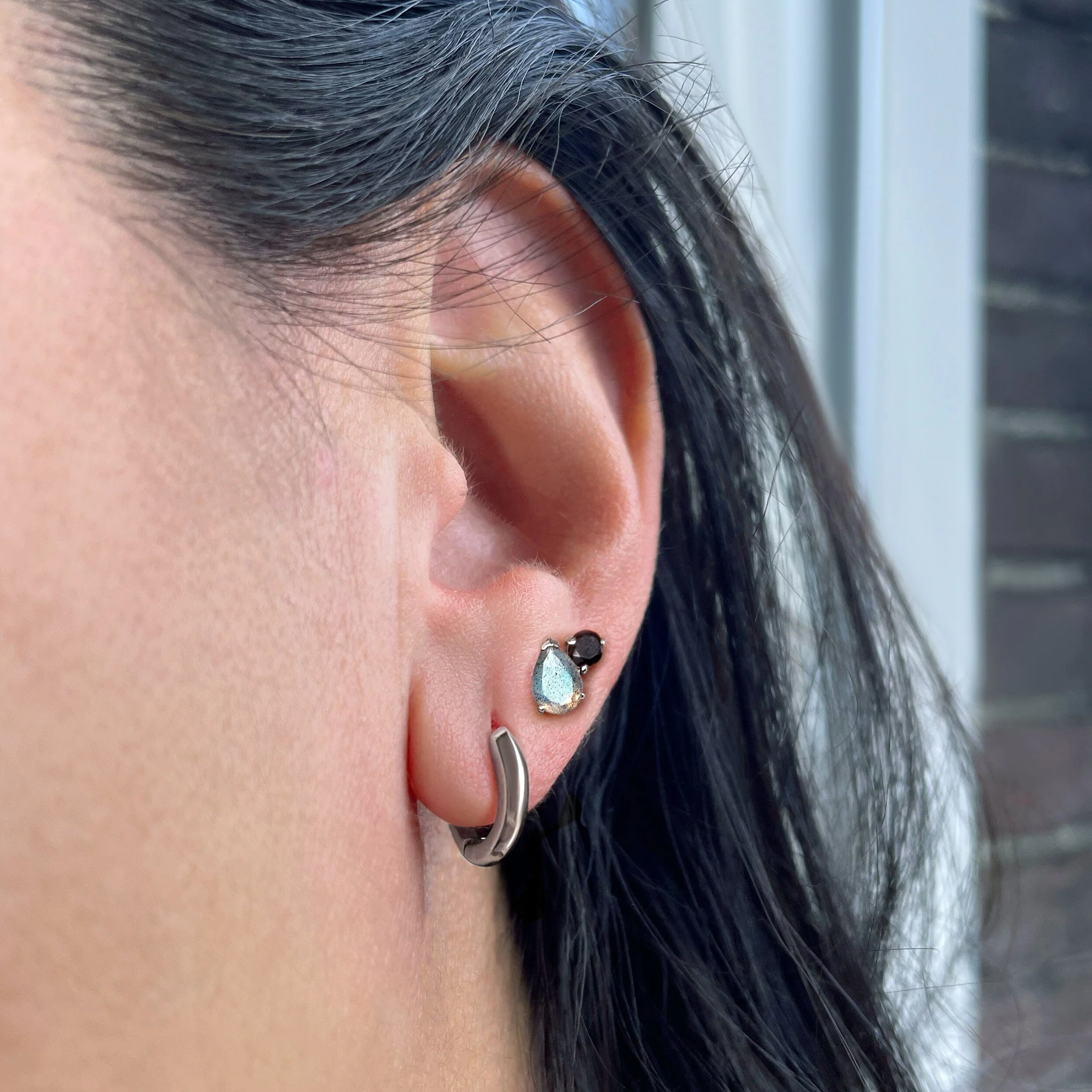 Wholeness Hoops & Toi Et Moi Studs - Labradorite & Black Obsidian - Image 2