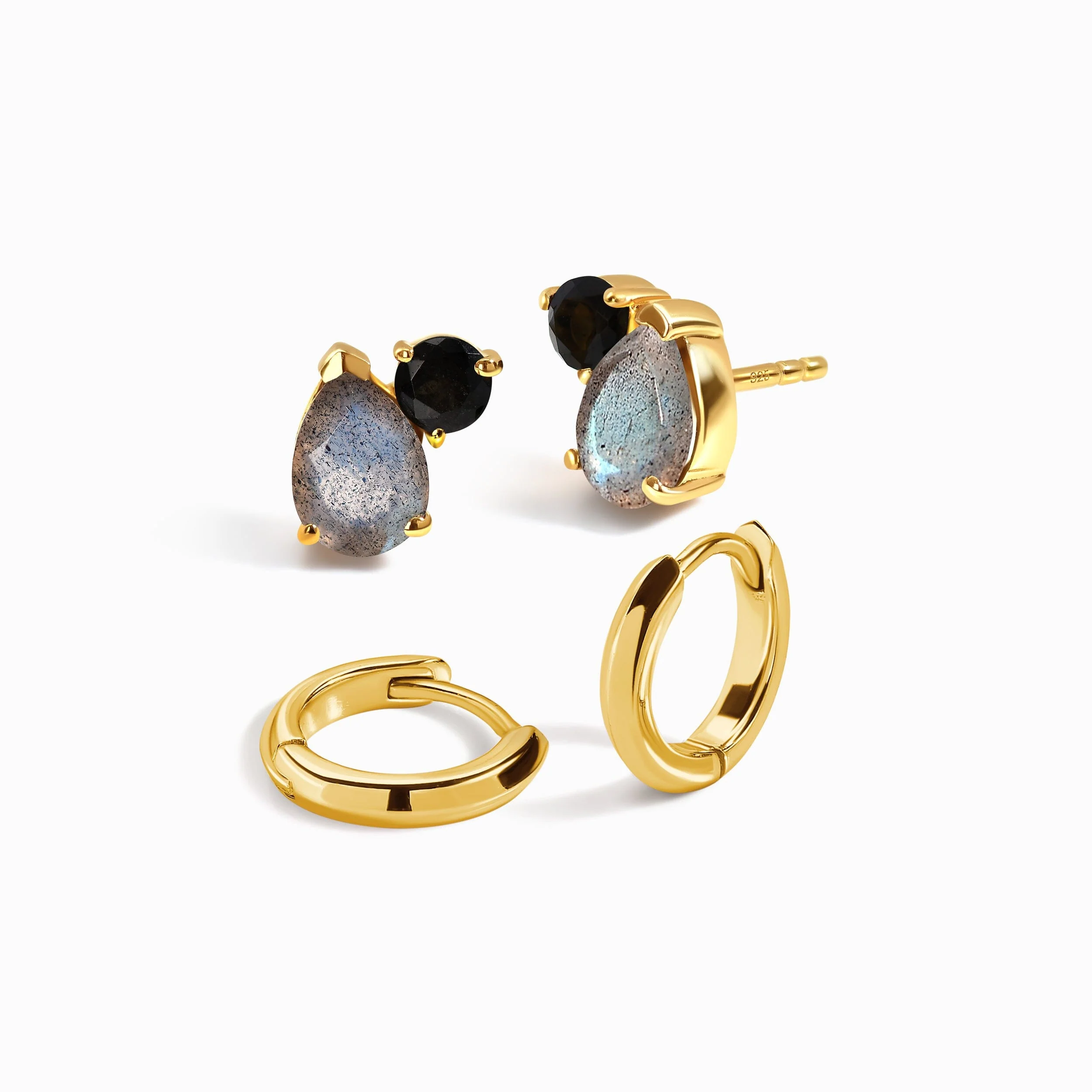 Wholeness Hoops & Toi Et Moi Studs - Labradorite & Black Obsidian - Image 5